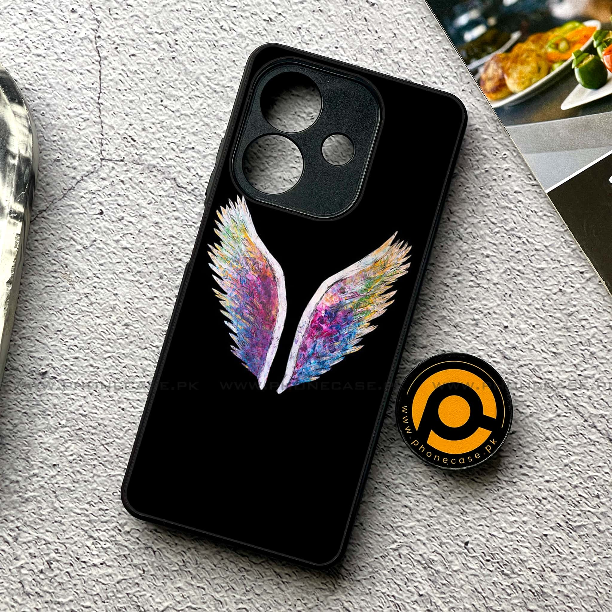 Oppo A3x - Angel Wings Series - Premium Printed Glass soft Bumper shock Proof Case