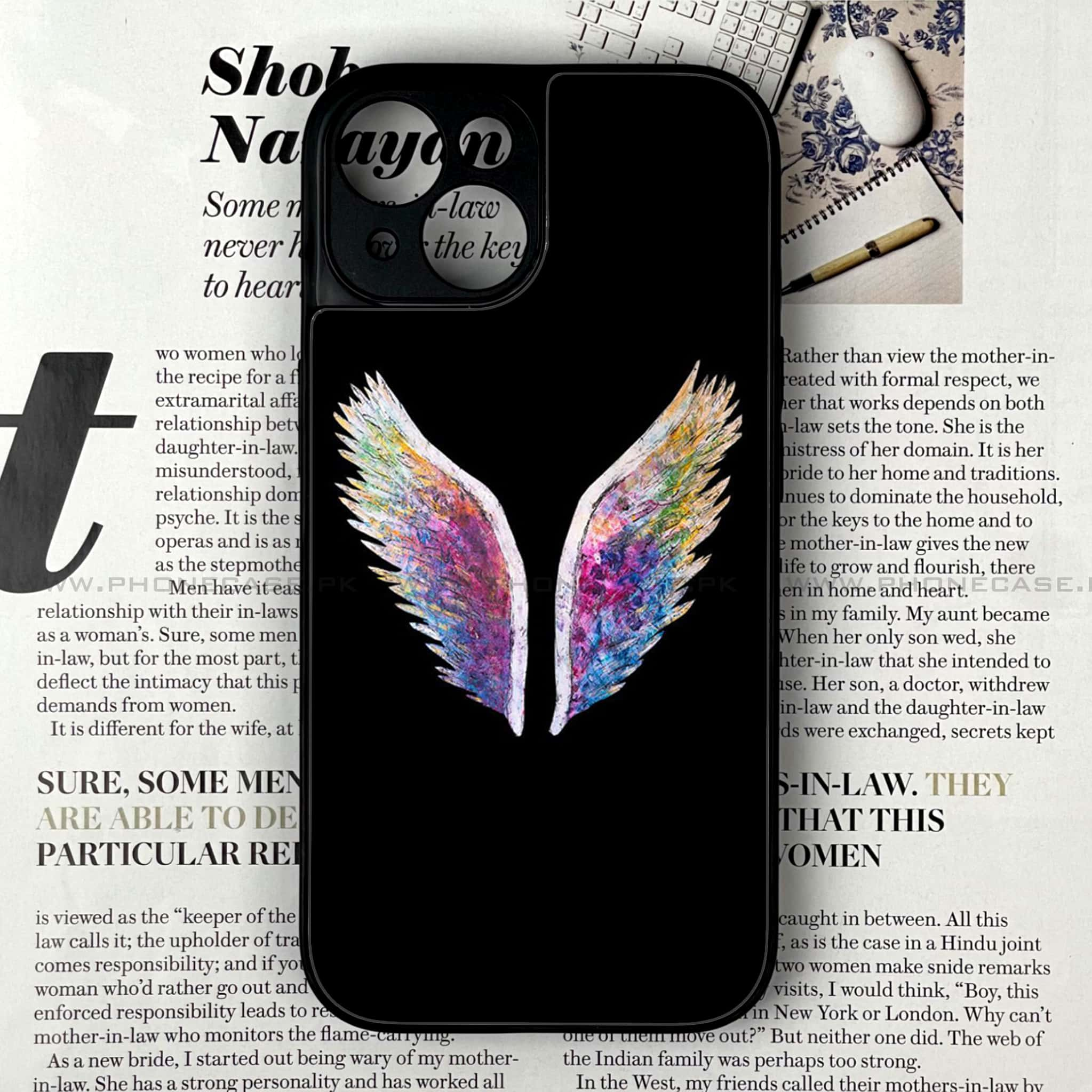 iPhone 15 - Angel Wings Series - Premium Printed Glass soft Bumper shock Proof Case