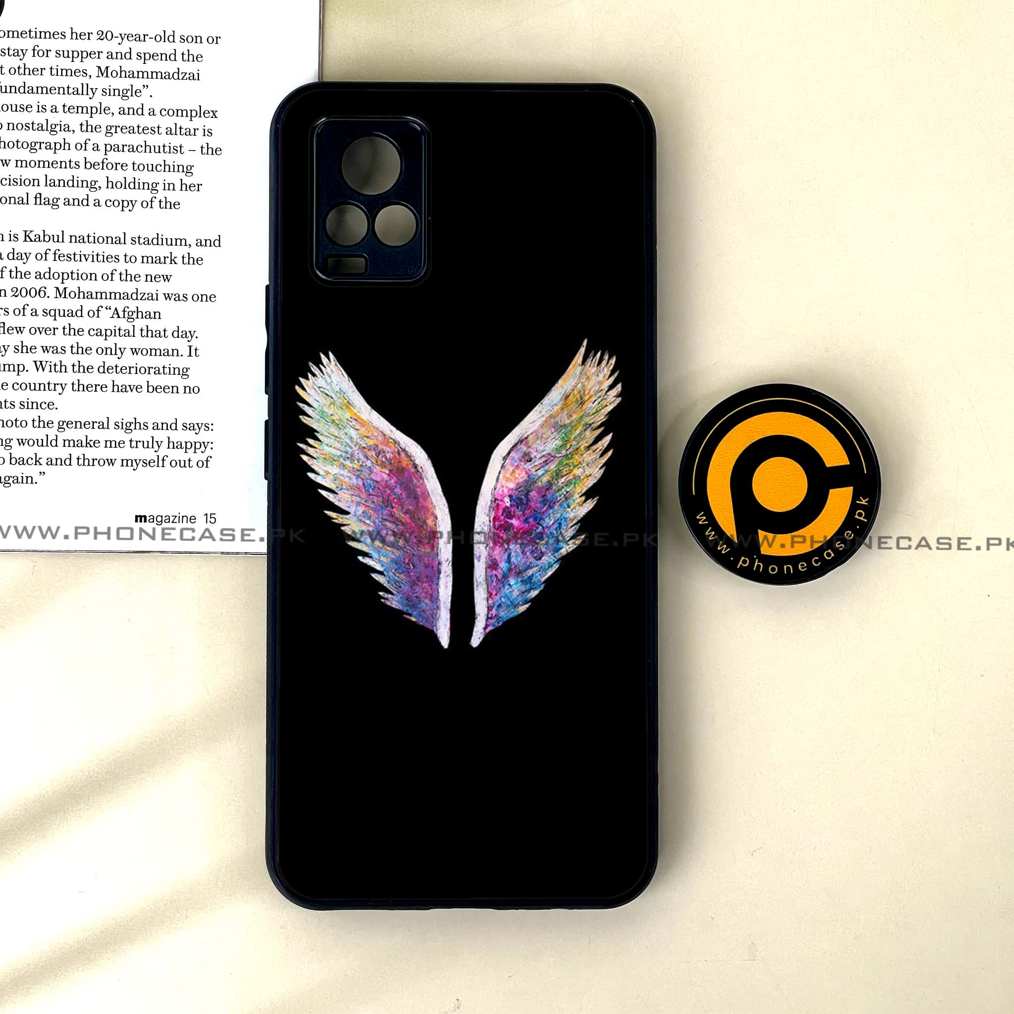 Vivo V20 - Angel wing Series - Premium Printed Glass soft Bumper shock Proof Case