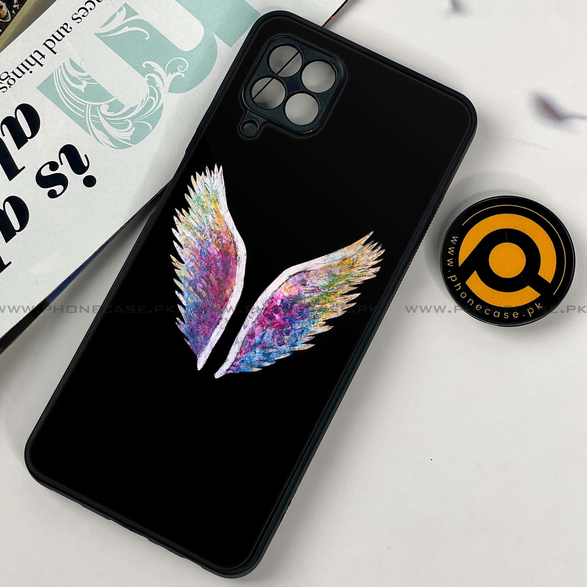 Samsung Galaxy A22 - Angel wings Series - Premium Printed Glass soft Bumper shock Proof Case