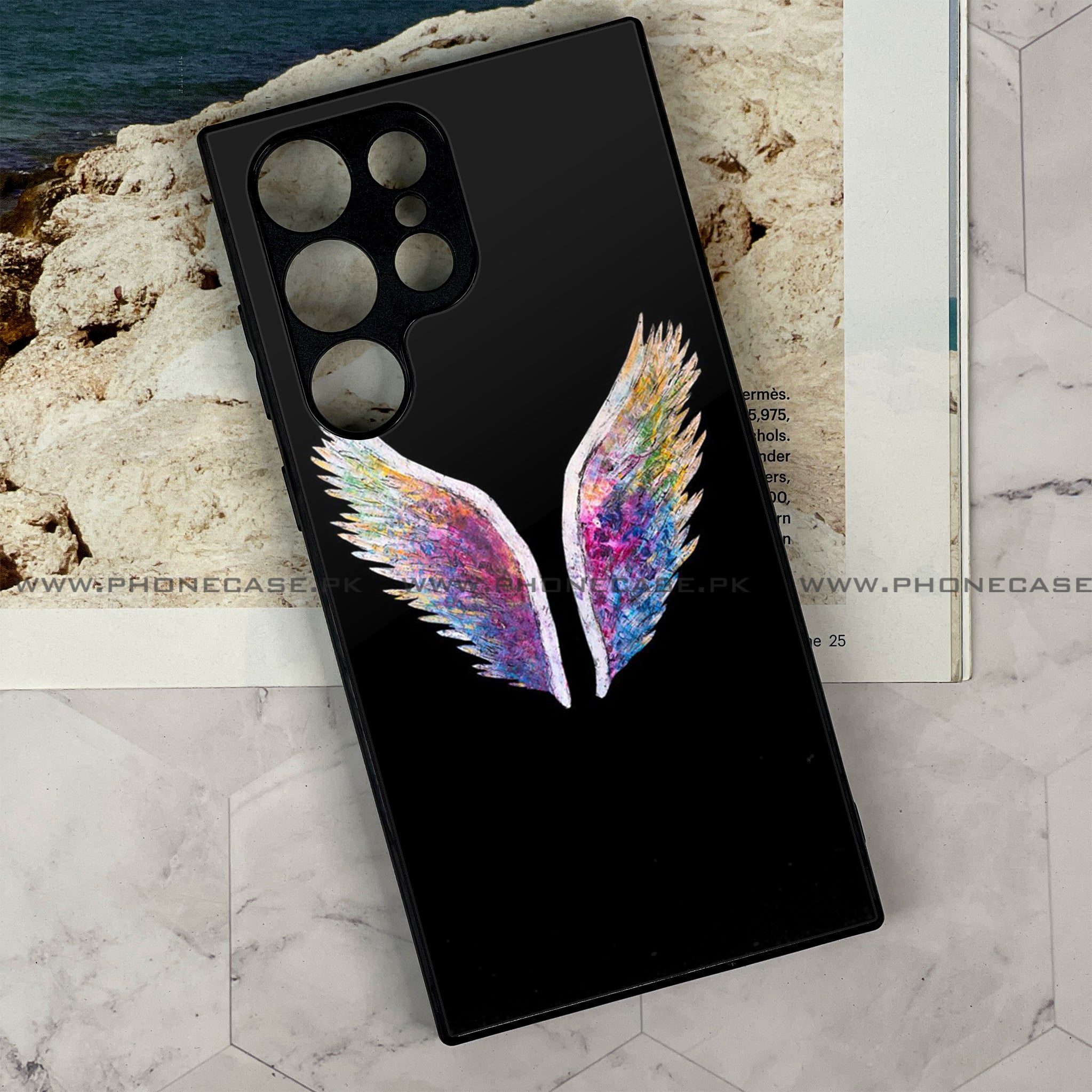 Samsung Galaxy S23 Ultra- Angel Wings  Series - Premium Printed Glass soft Bumper shock Proof Case