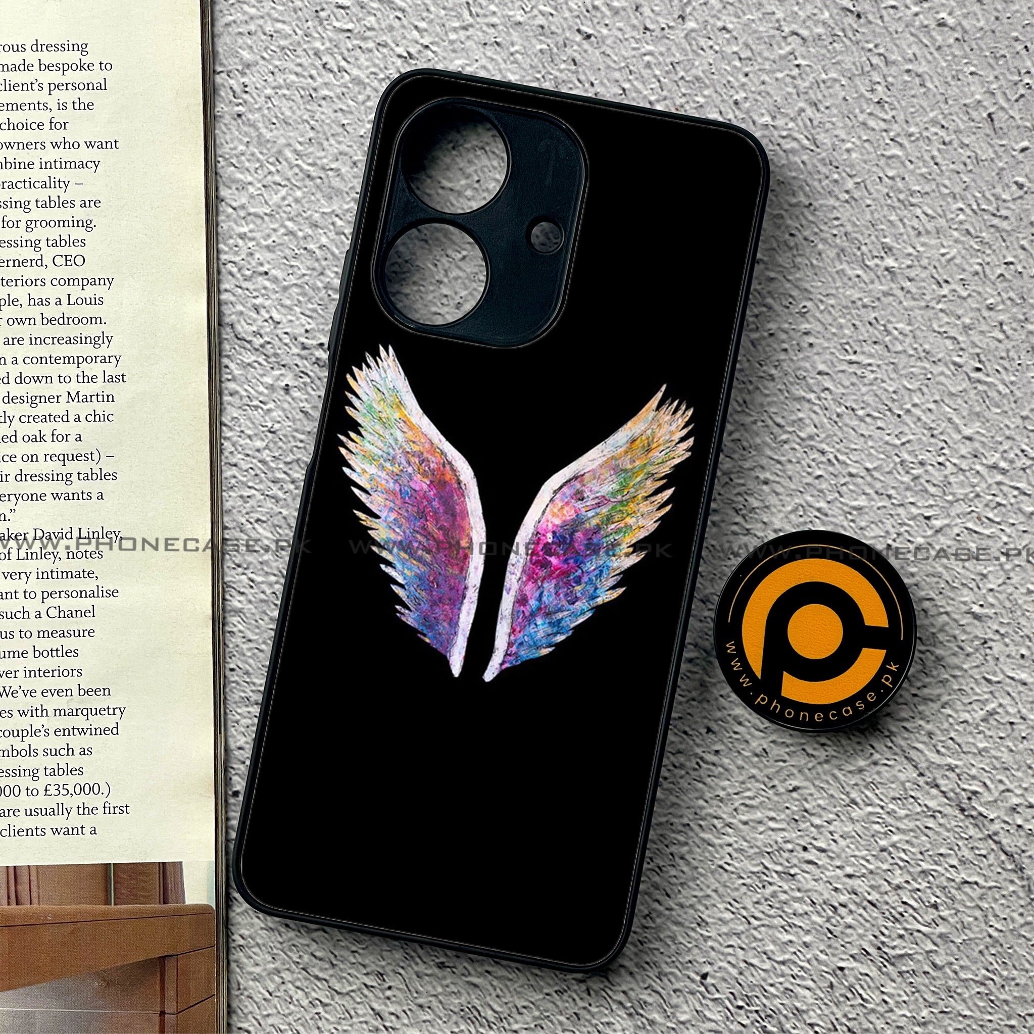 Realme Note 60 - Angel Wings Series - Premium Printed Glass soft Bumper shock Proof Case