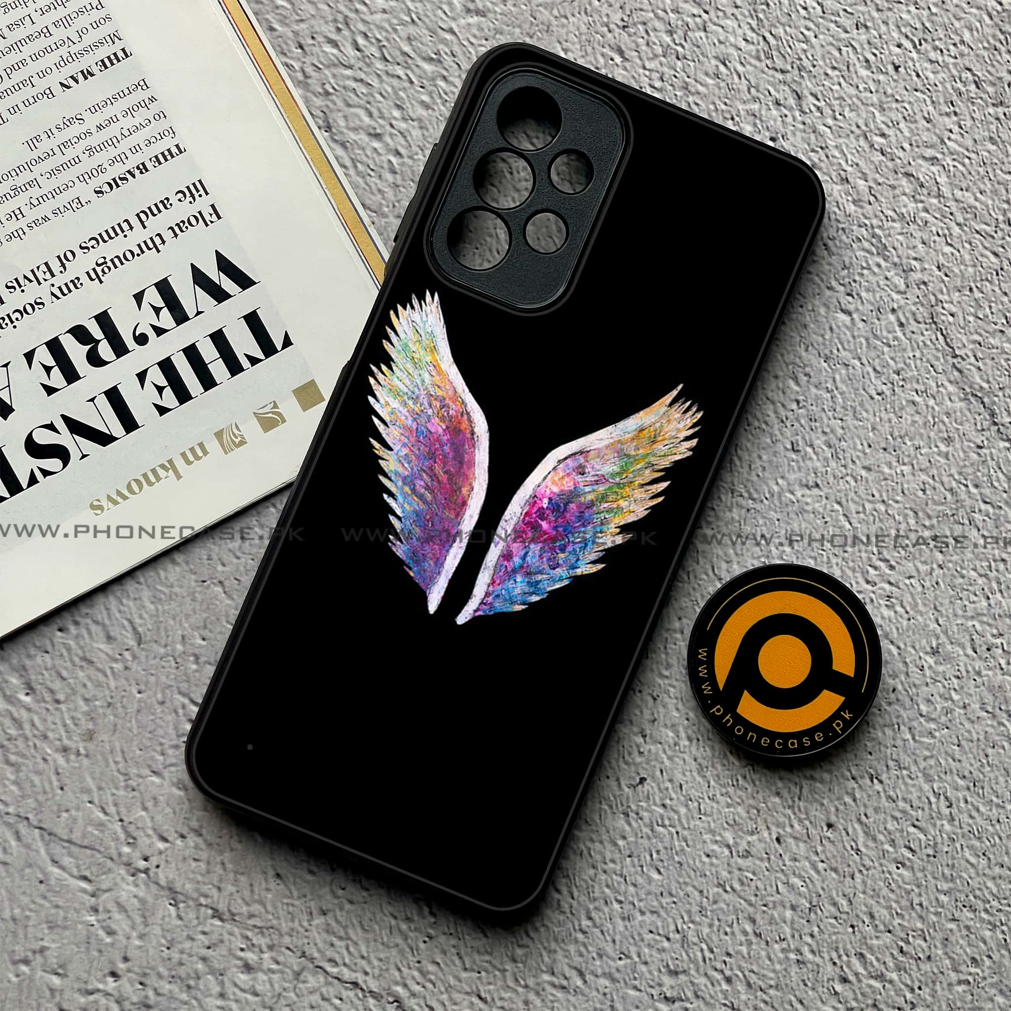 Samsung Galaxy A23- Angel Wing Series - Premium Printed Glass soft Bumper shock Proof Case