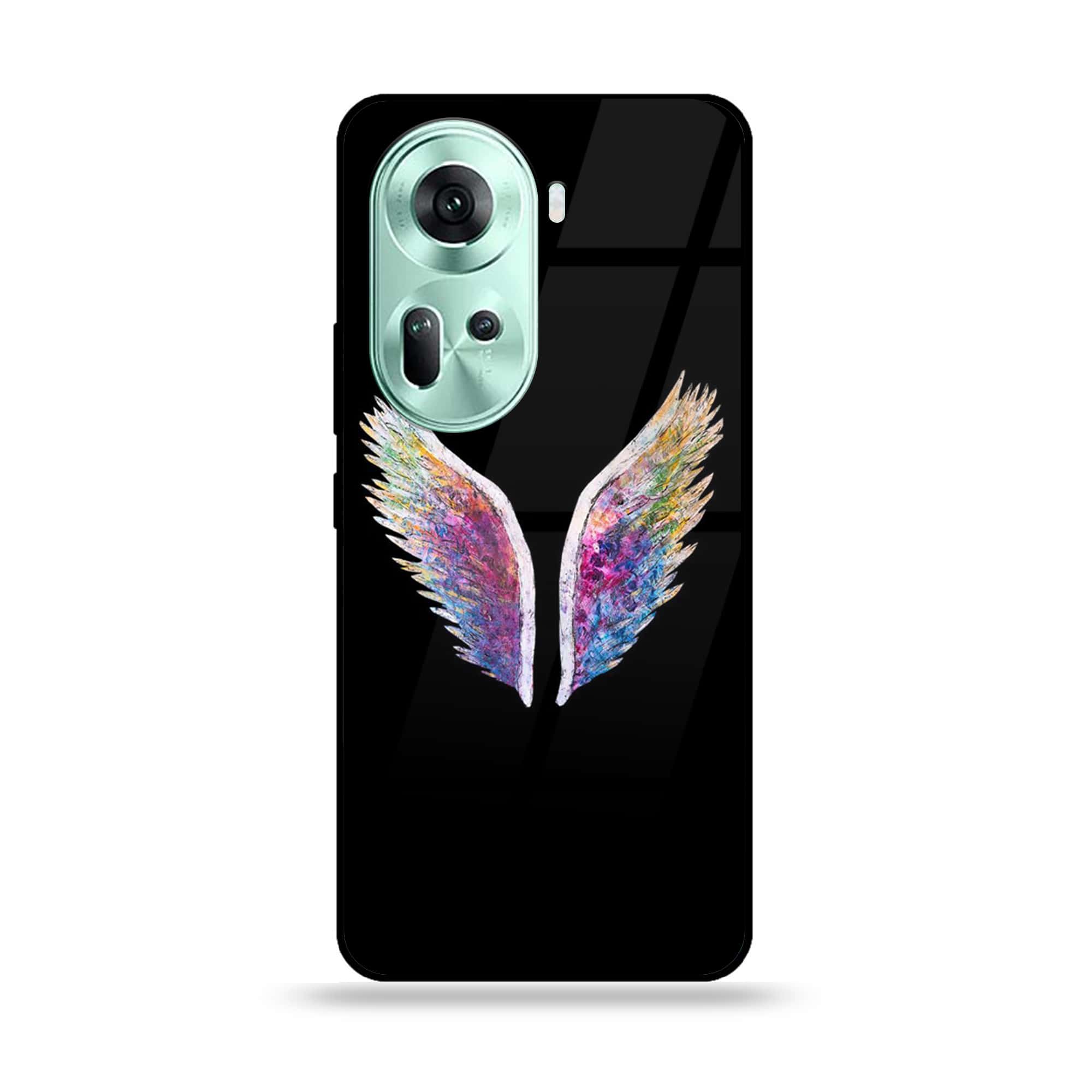 Oppo Reno 11 5G - Angel Wings Series - Premium Printed Glass soft Bumper shock Proof Case