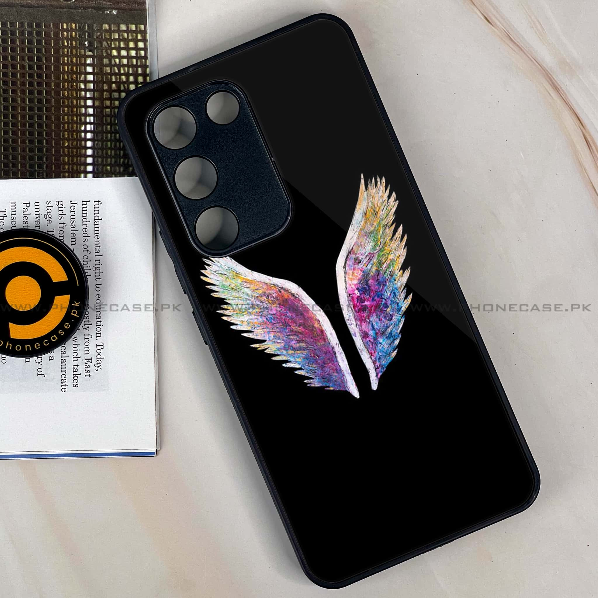 Vivo Y100 - Angel Wings Series - Premium Printed Glass soft Bumper shock Proof Case