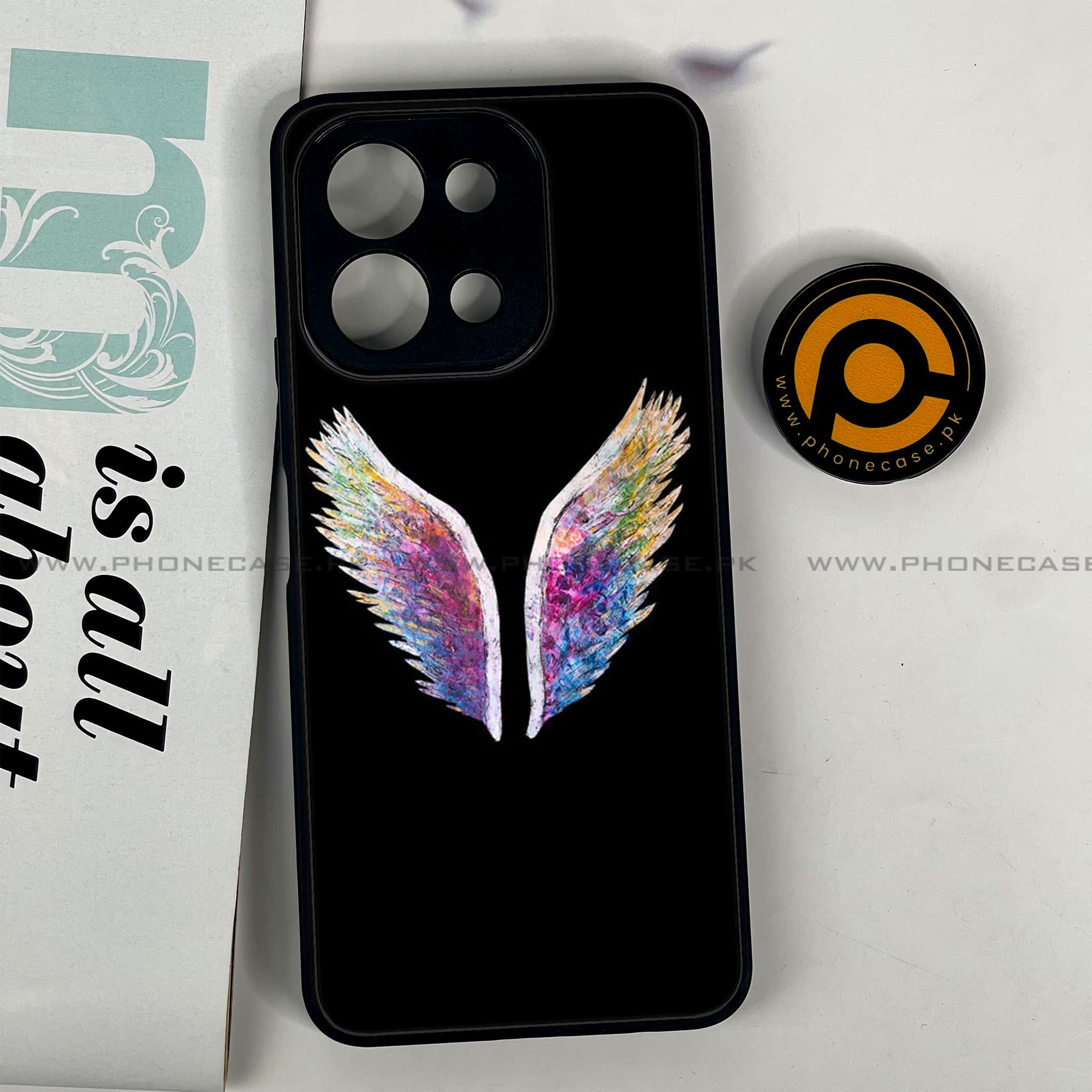 Vivo Y28 - Angel Wings Series - Premium Printed Glass soft Bumper shock Proof Case