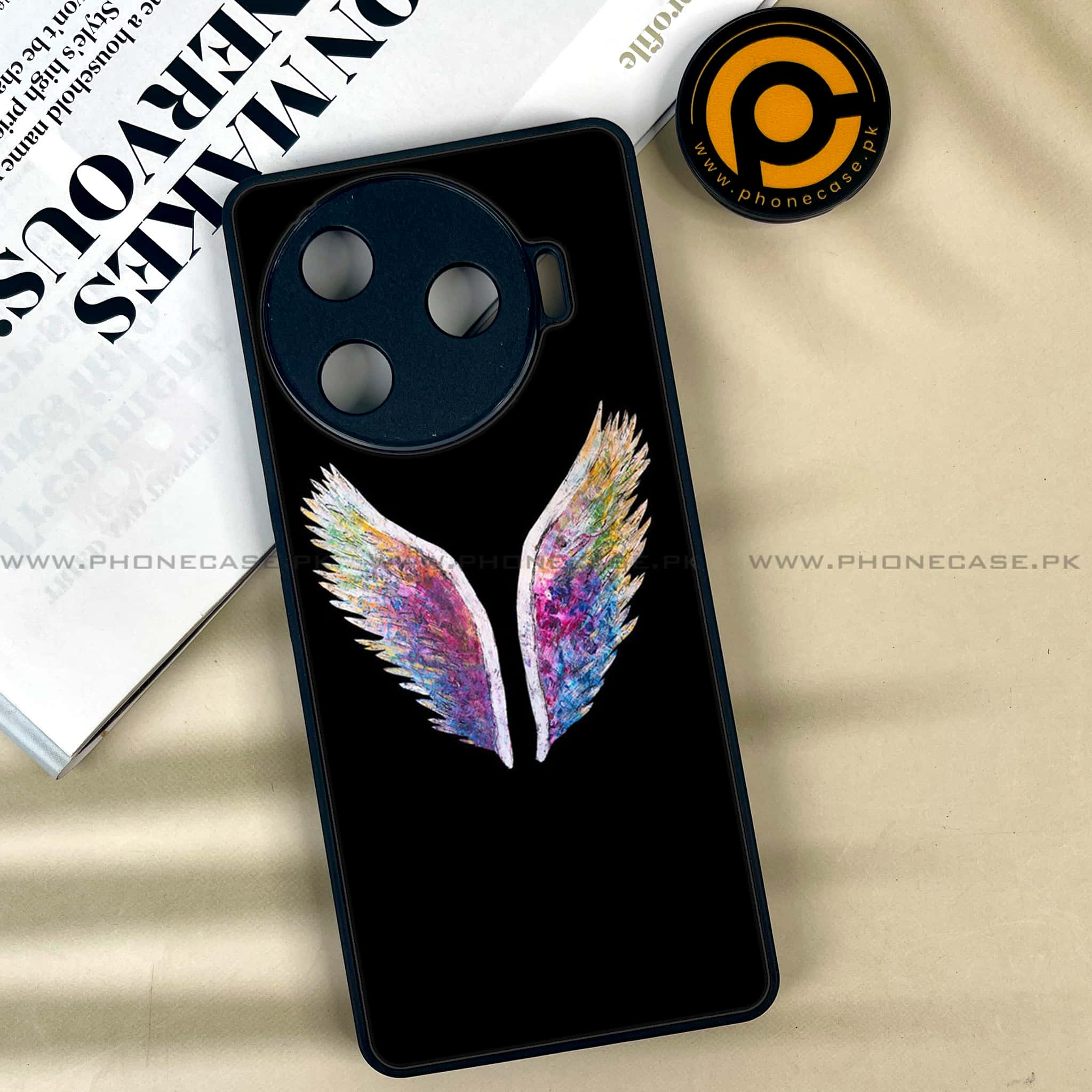 Tecno Camon 30 Pro - Angel Wings Series - Premium Printed Glass soft Bumper shock Proof Case