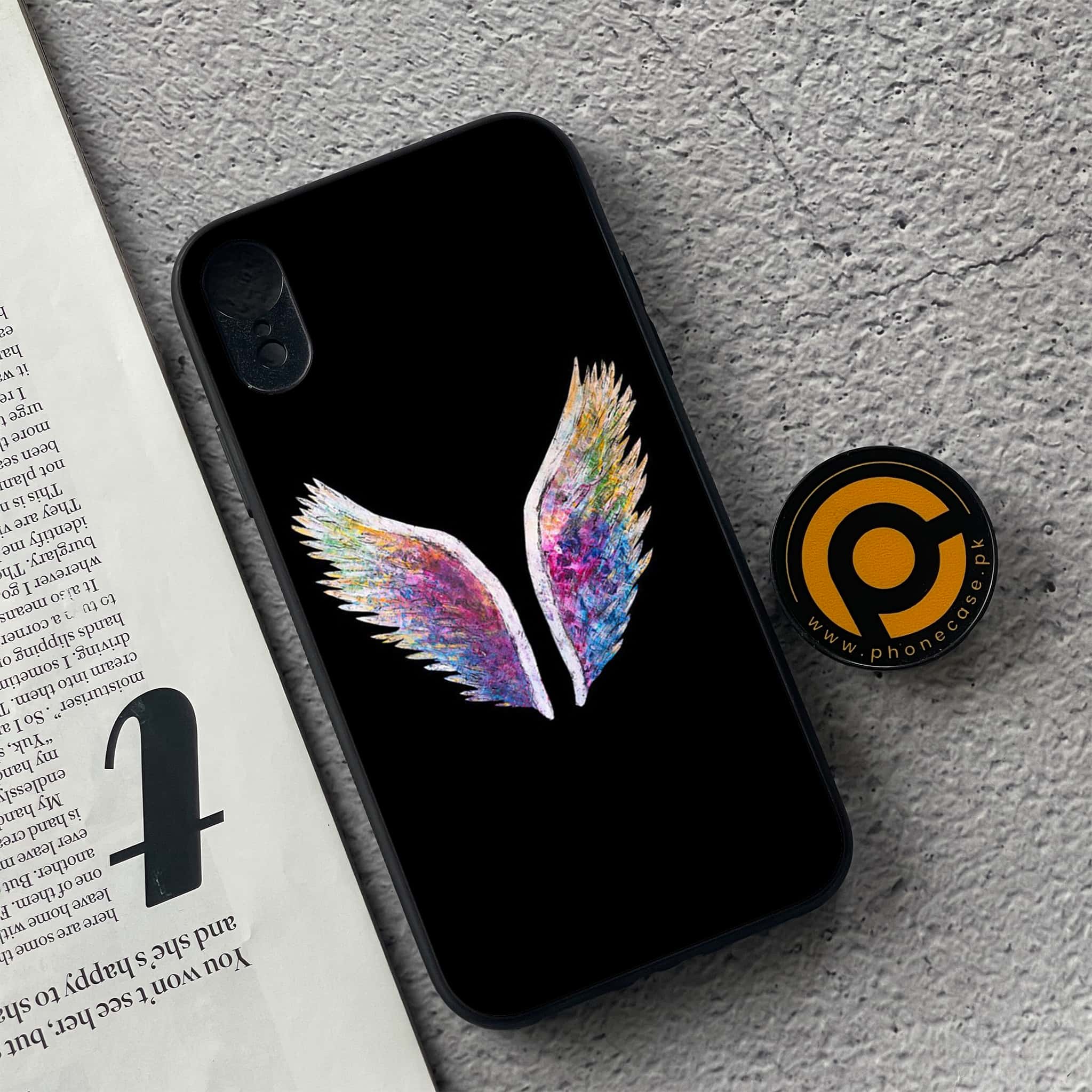 iPhone XR - Angel Wings Series - Premium Printed Glass soft Bumper shock Proof Case