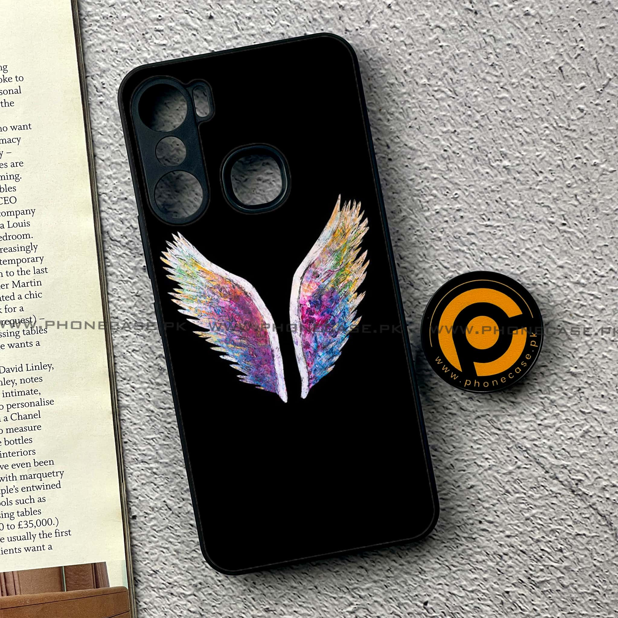 Infinix Hot 12 Pro - Angel Wings Series - Premium Printed Glass soft Bumper shock Proof Case