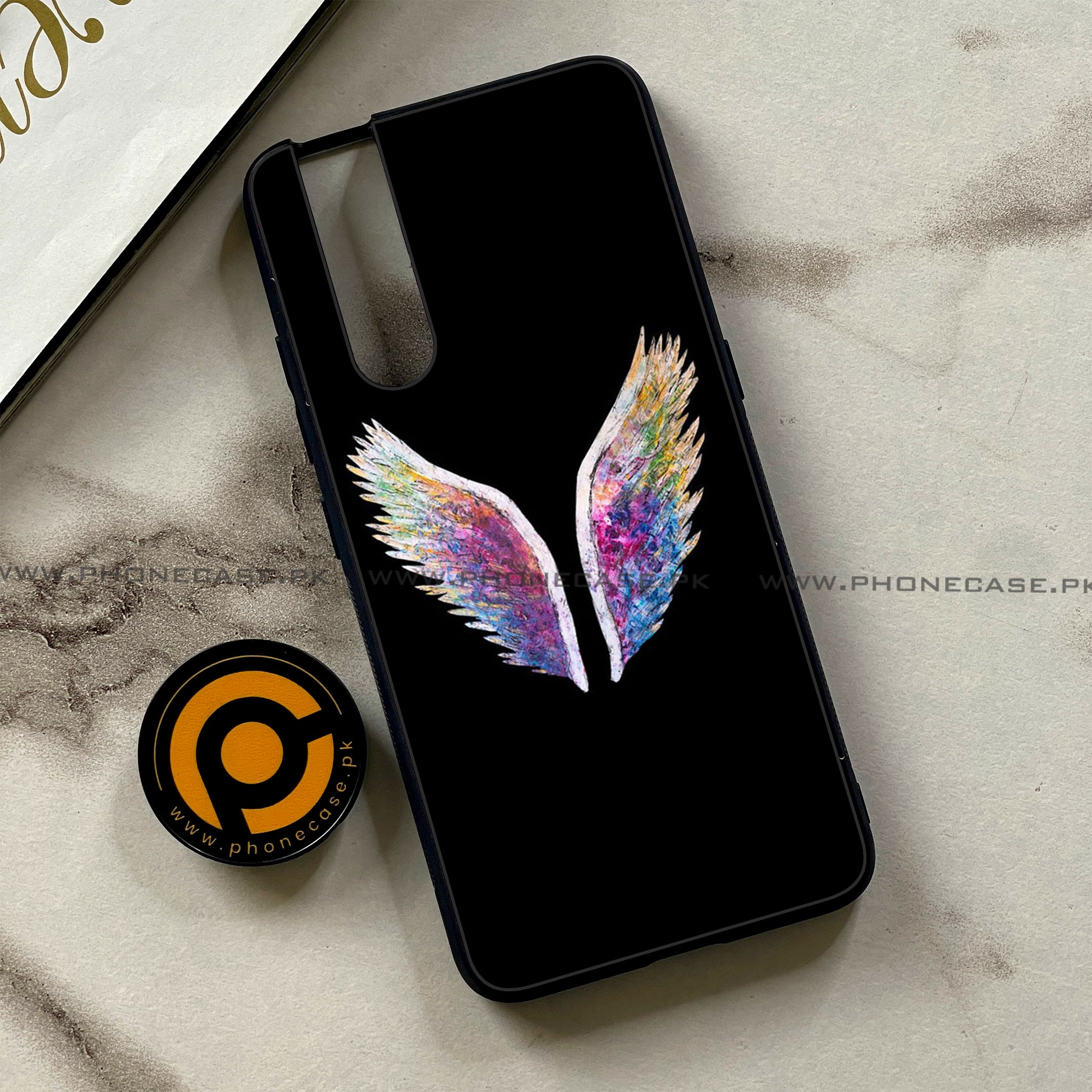 Vivo V15 Pro - Angel Wings Series - Premium Printed Glass soft Bumper shock Proof Case