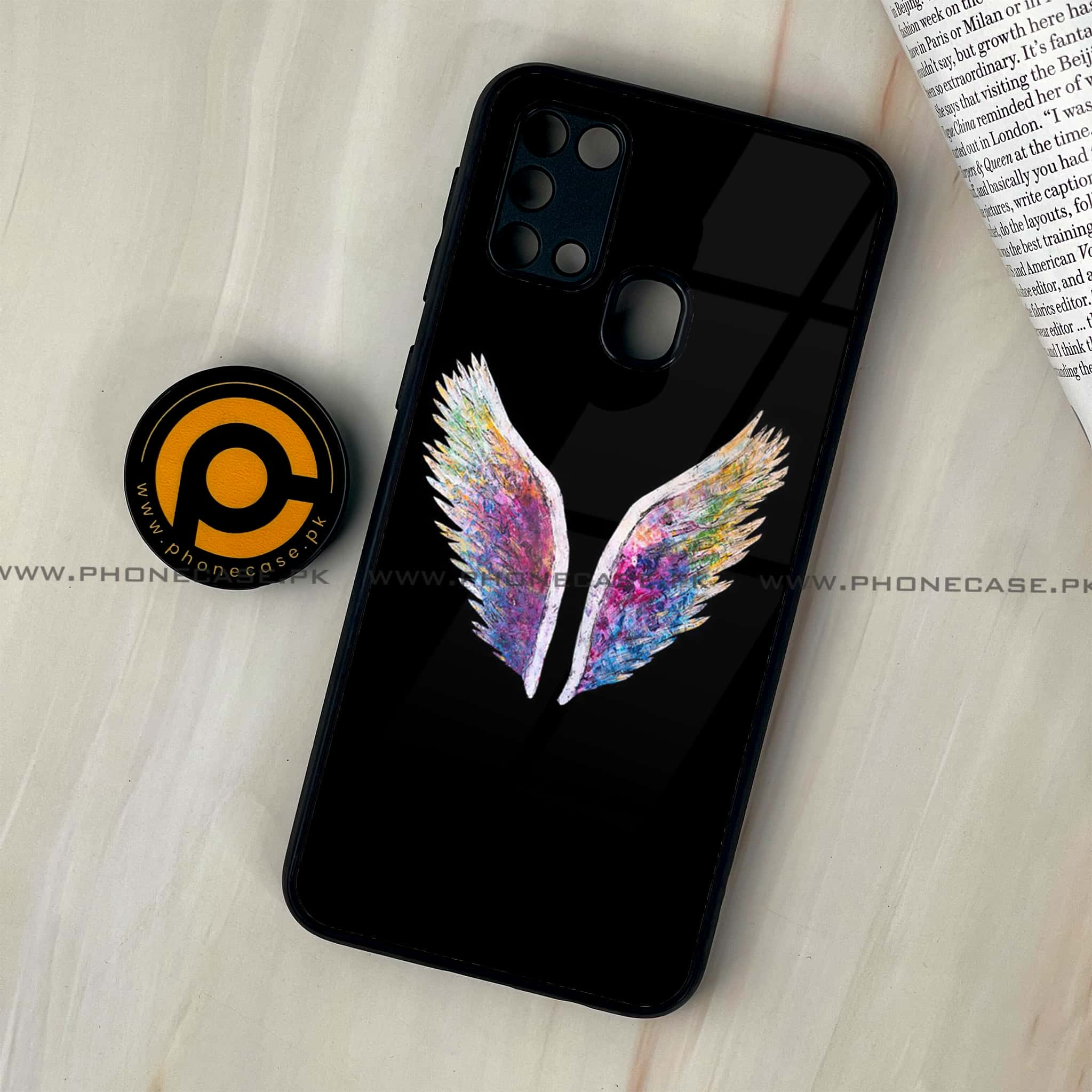 Galaxy M31 - Angel Wings Series - Premium Printed Glass soft Bumper shock Proof Case