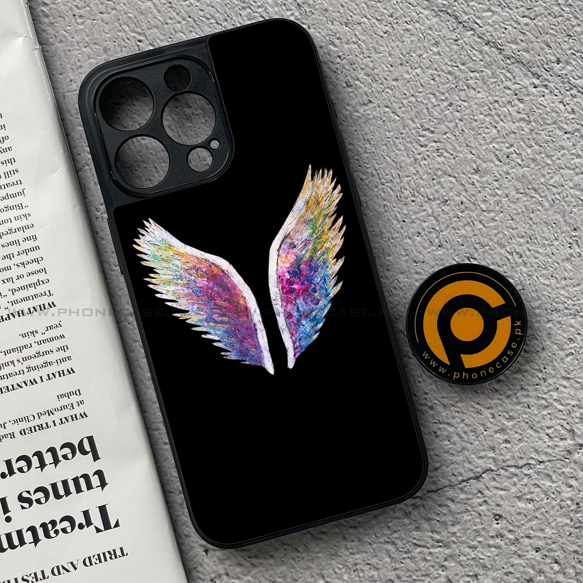iPhone 15 Pro - Angel Wings Series - Premium Printed Glass soft Bumper shock Proof Case