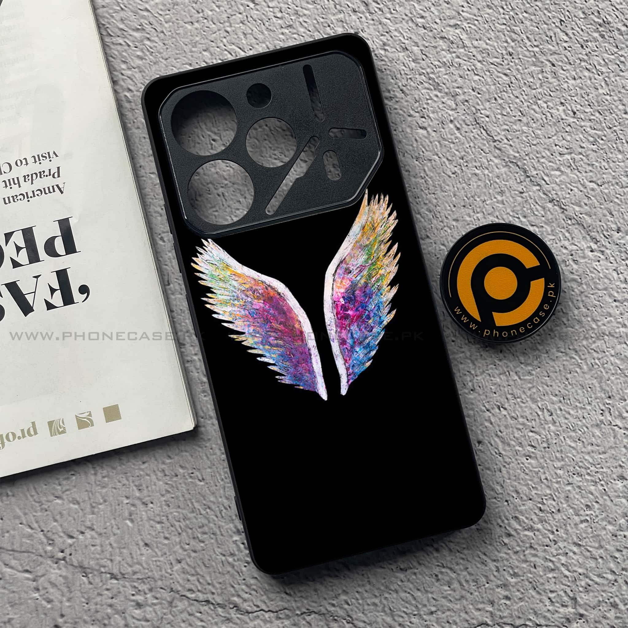 Tecno Pova 6 - Angel Wings Series - Premium Printed Glass soft Bumper shock Proof Case