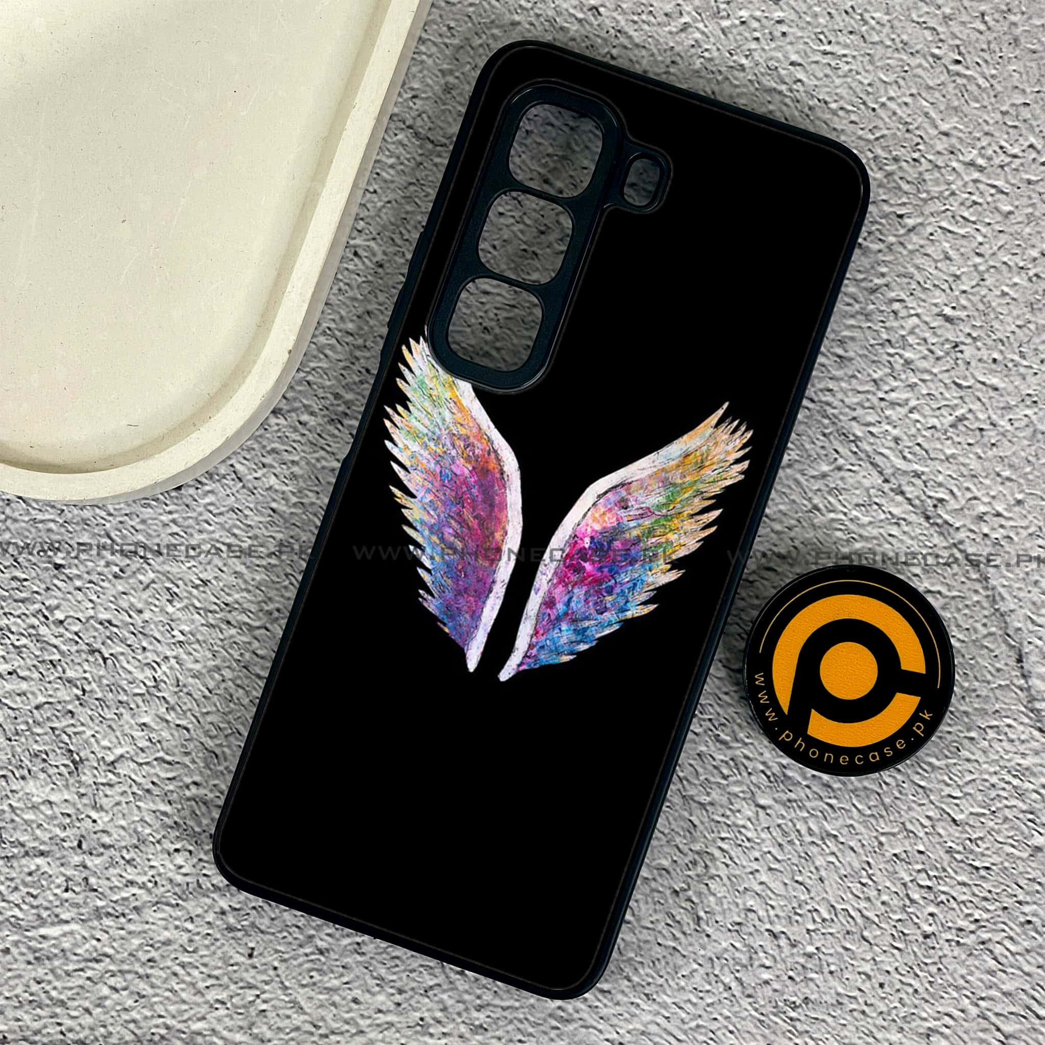 Infinix Hot 50 Pro - Angel Wings Series - Premium Printed Glass soft Bumper shock Proof Case