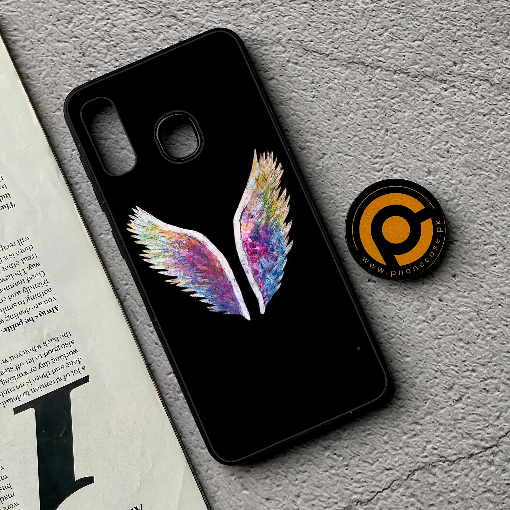 Galaxy A20/A30 - Angel Wings Series - Premium Printed Glass soft Bumper shock Proof Case