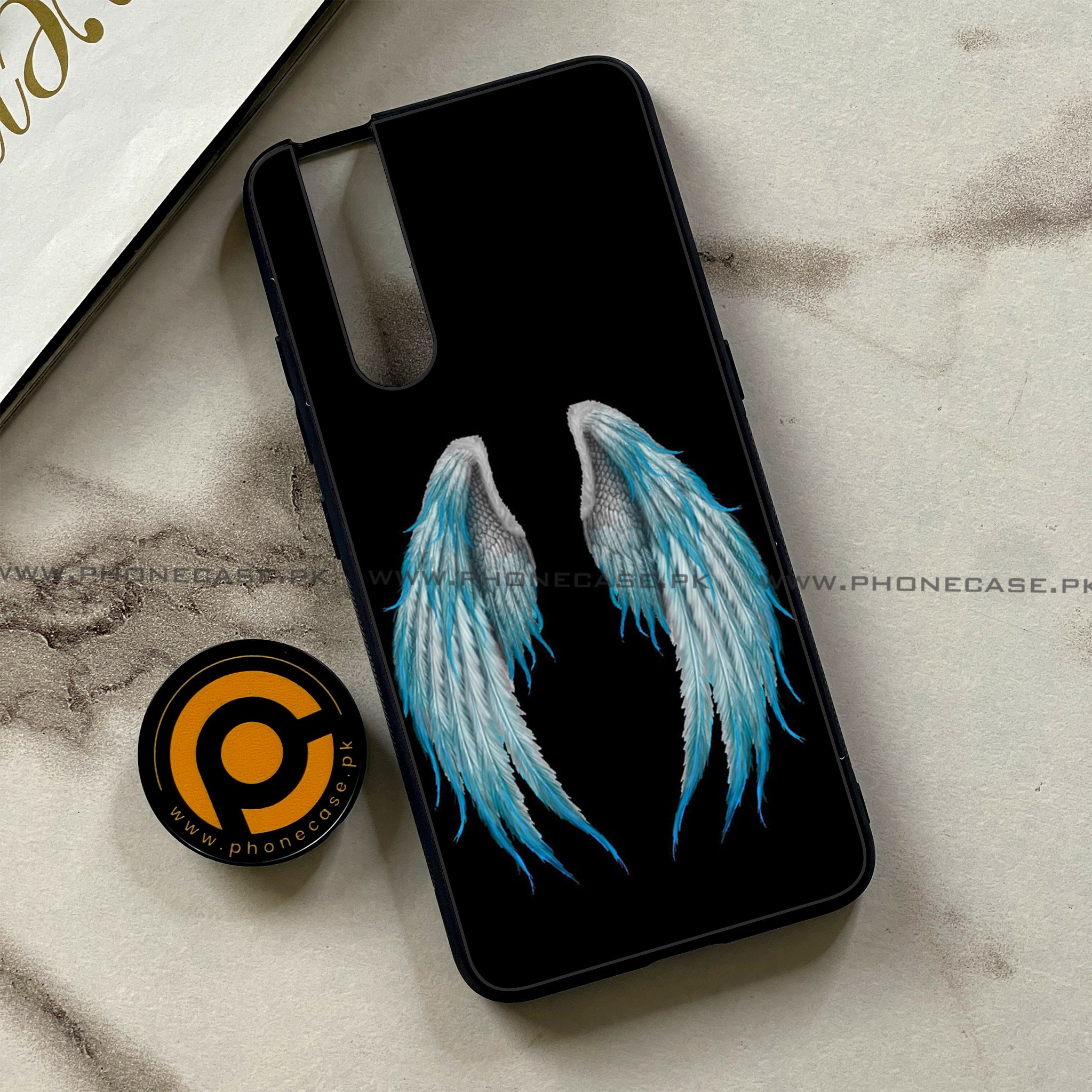 Vivo V15 Pro - Angel Wings Series - Premium Printed Glass soft Bumper shock Proof Case