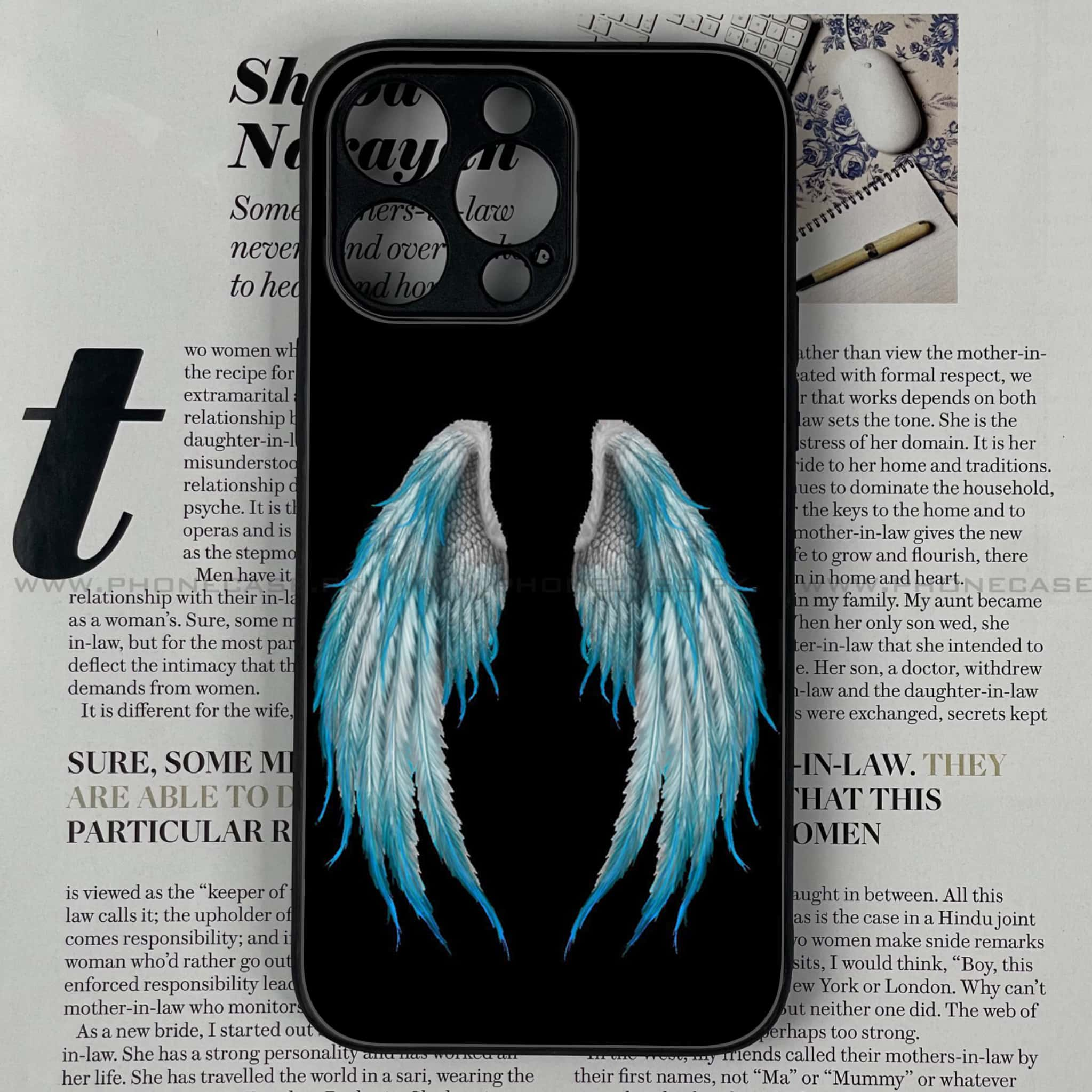 iPhone 15 Pro Max - Angel Wings Series - Premium Printed Glass soft Bumper shock Proof Case