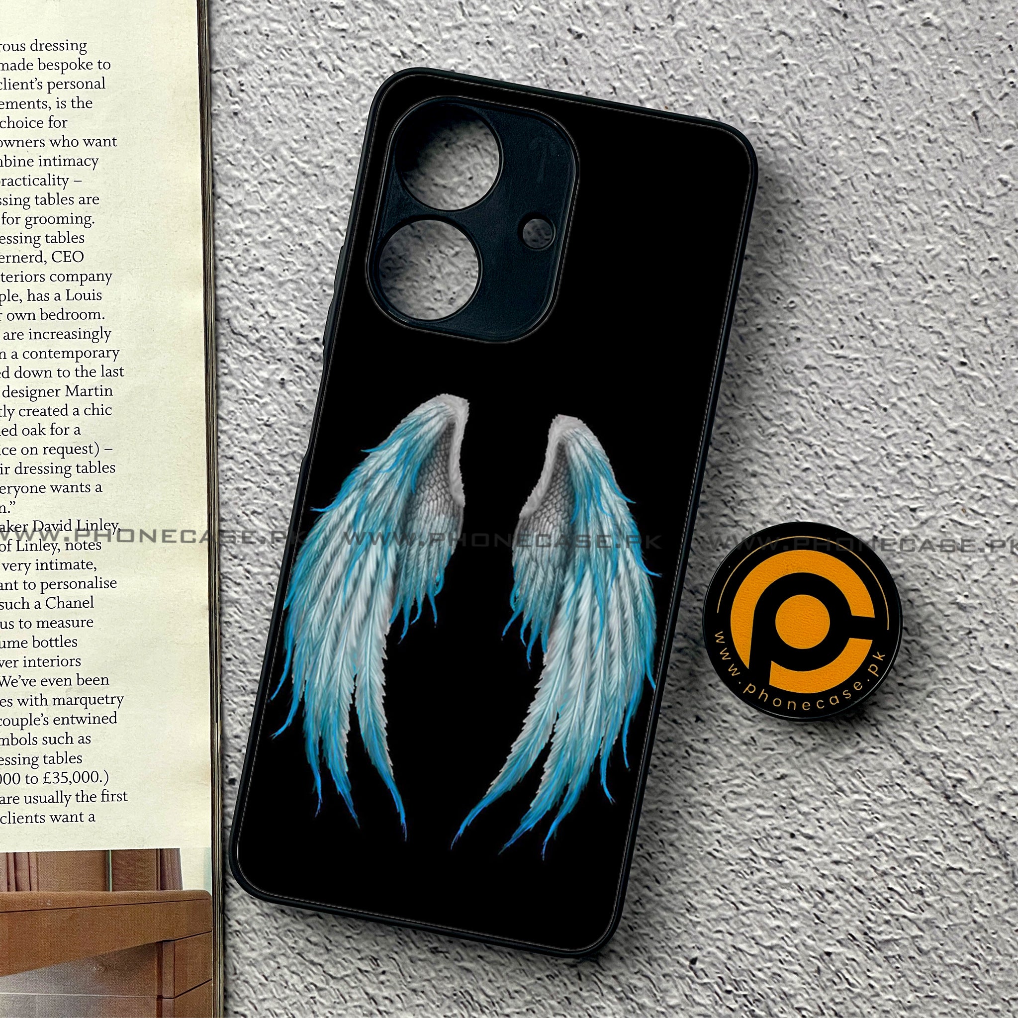 Realme Note 60 - Angel Wings Series - Premium Printed Glass soft Bumper shock Proof Case