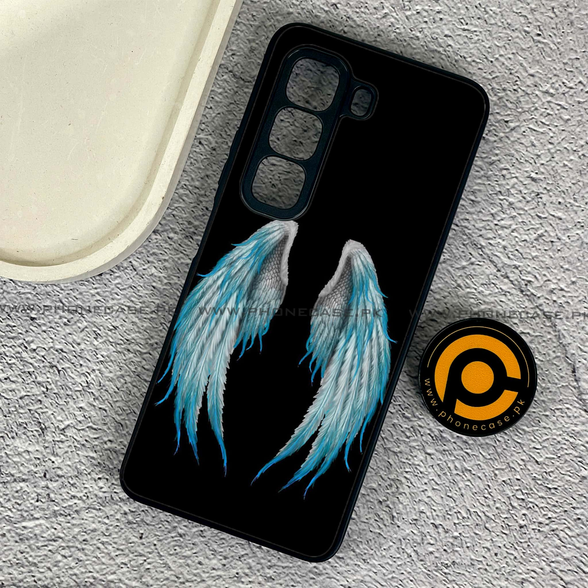 Infinix Hot 50 Pro - Angel Wings Series - Premium Printed Glass soft Bumper shock Proof Case