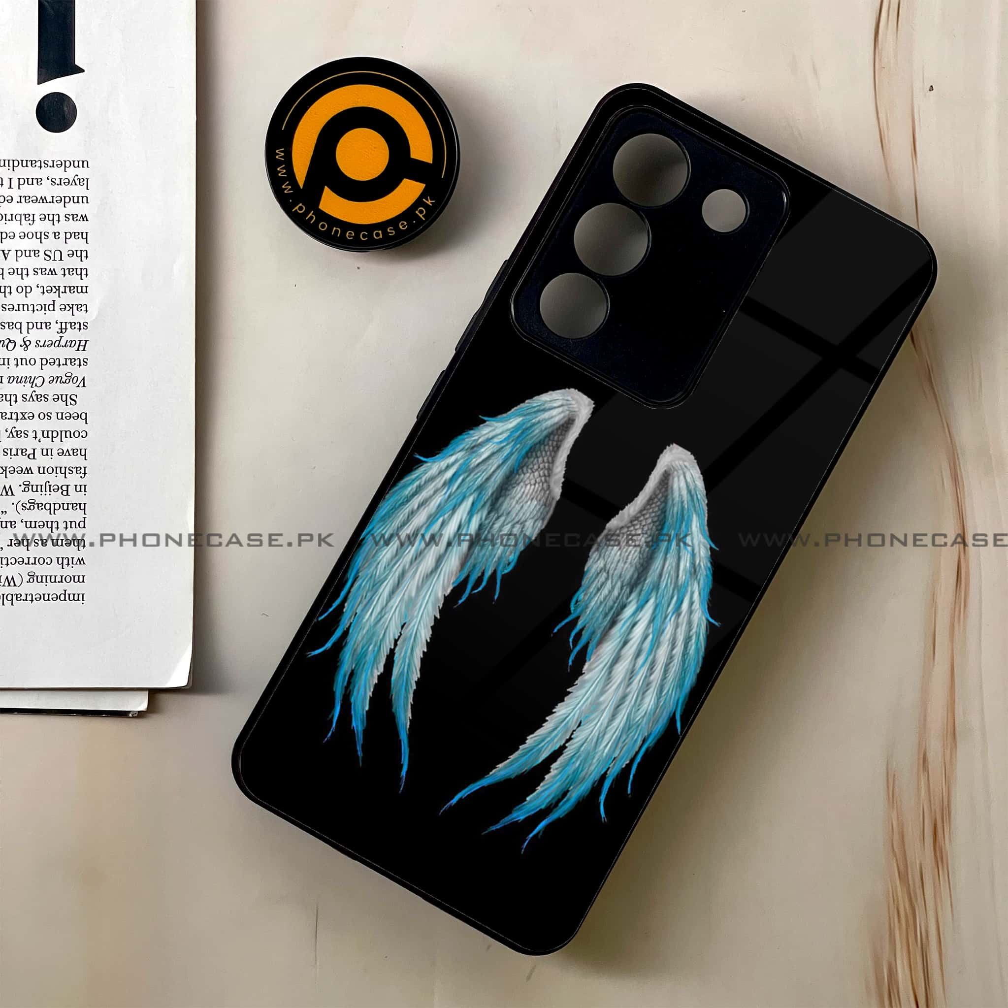 Vivo V29e - Angel Wings Series - Premium Printed Glass soft Bumper shock Proof Case