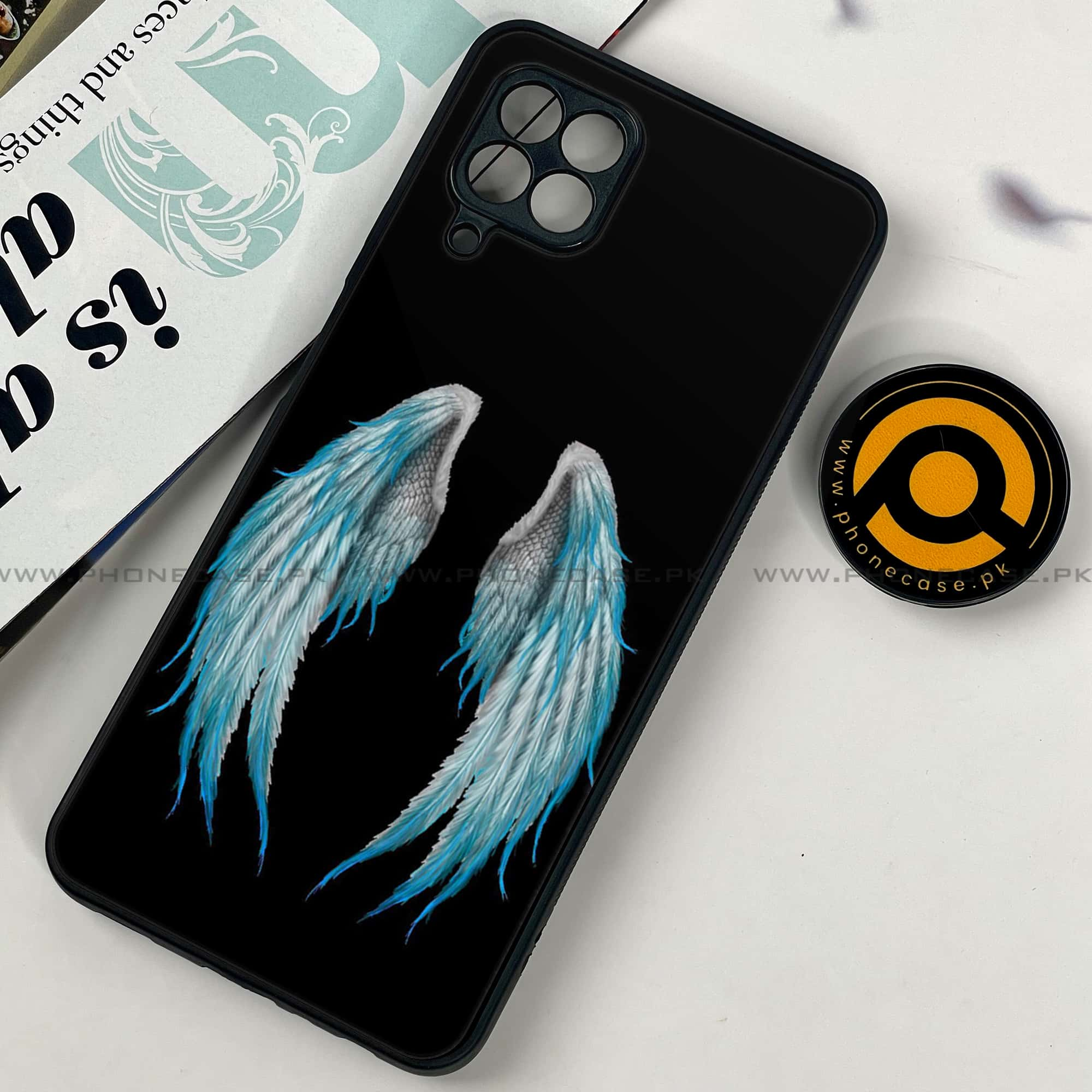 Samsung Galaxy A22 - Angel wings Series - Premium Printed Glass soft Bumper shock Proof Case