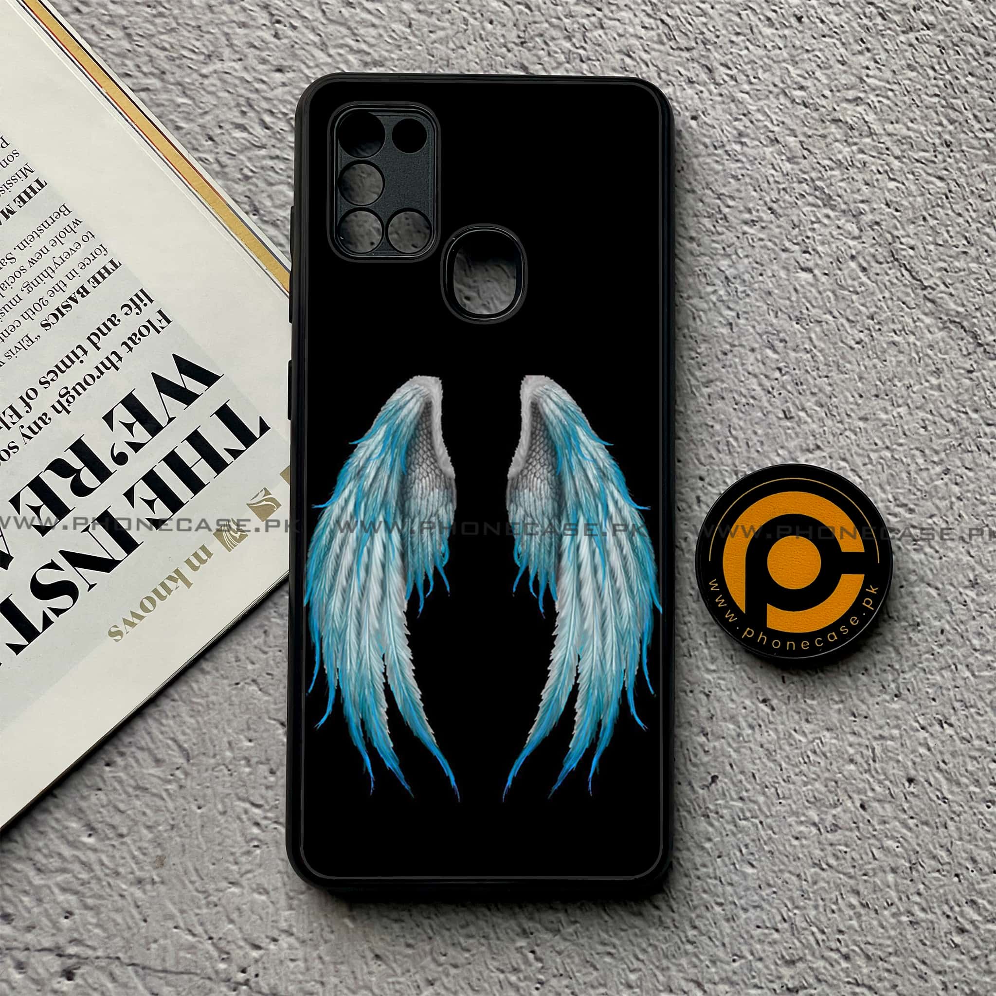 Samsung Galaxy A21s - Angel Wings Series - Premium Printed Glass soft Bumper shock Proof Case