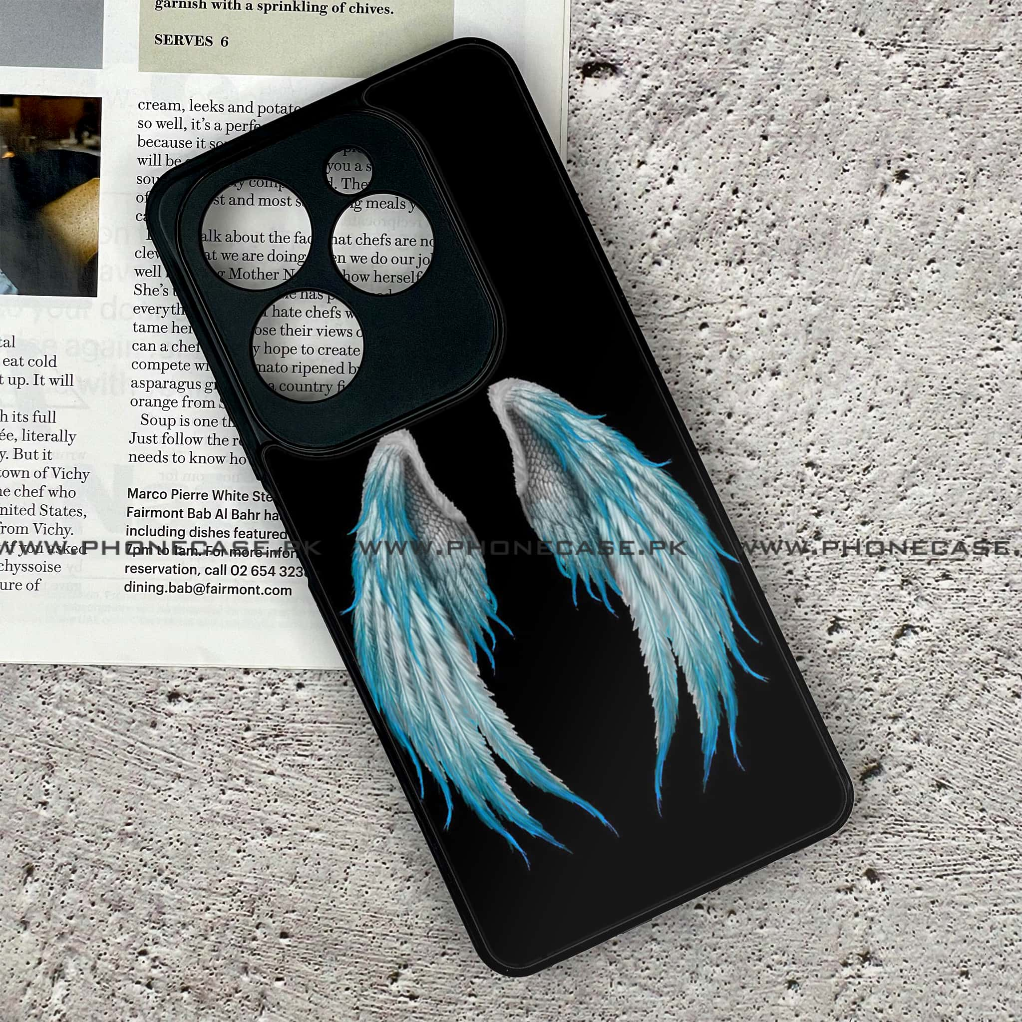 Infinix Hot 40 - Angel Wings Series - Premium Printed Glass soft Bumper shock Proof Case