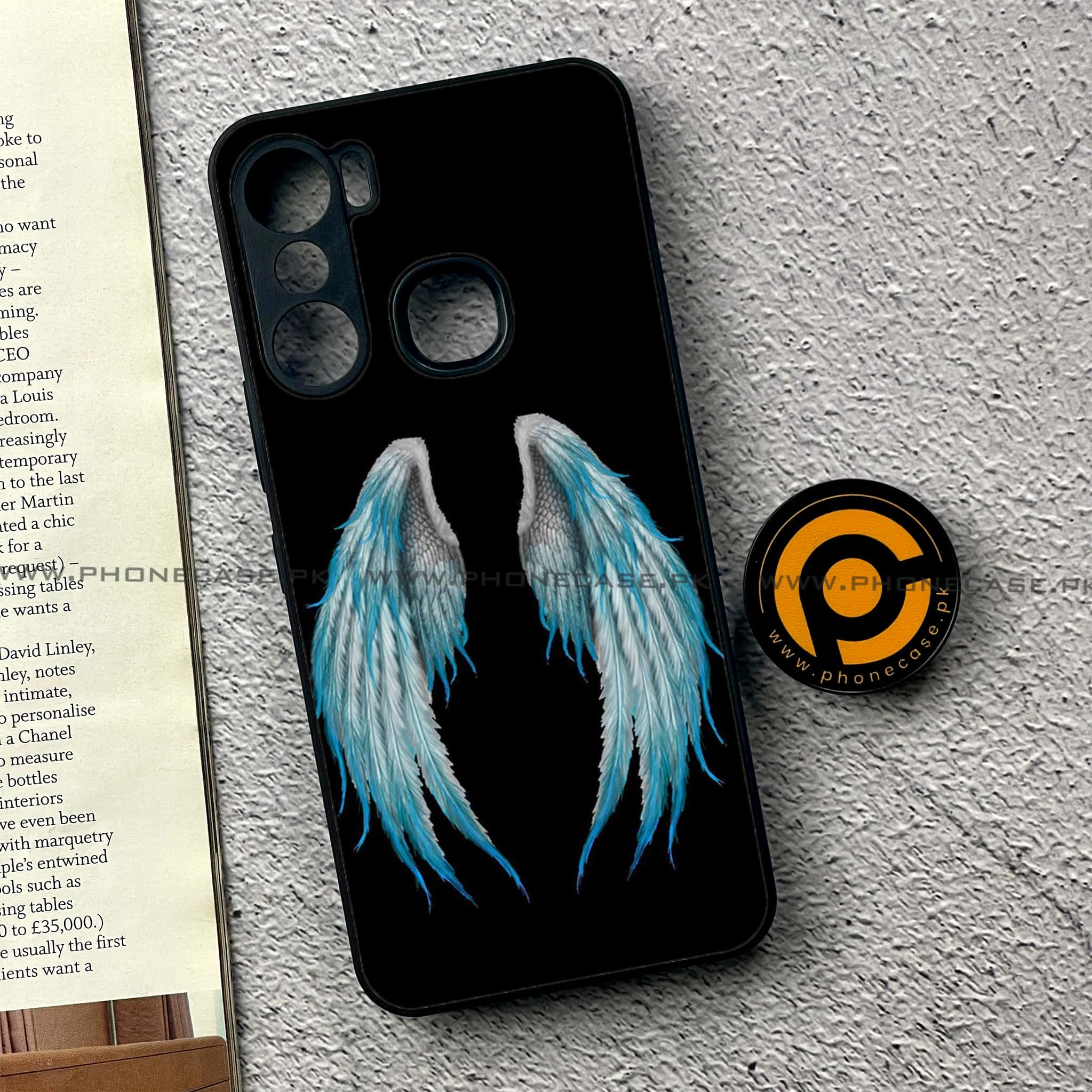 Infinix Hot 12 Pro - Angel Wings Series - Premium Printed Glass soft Bumper shock Proof Case