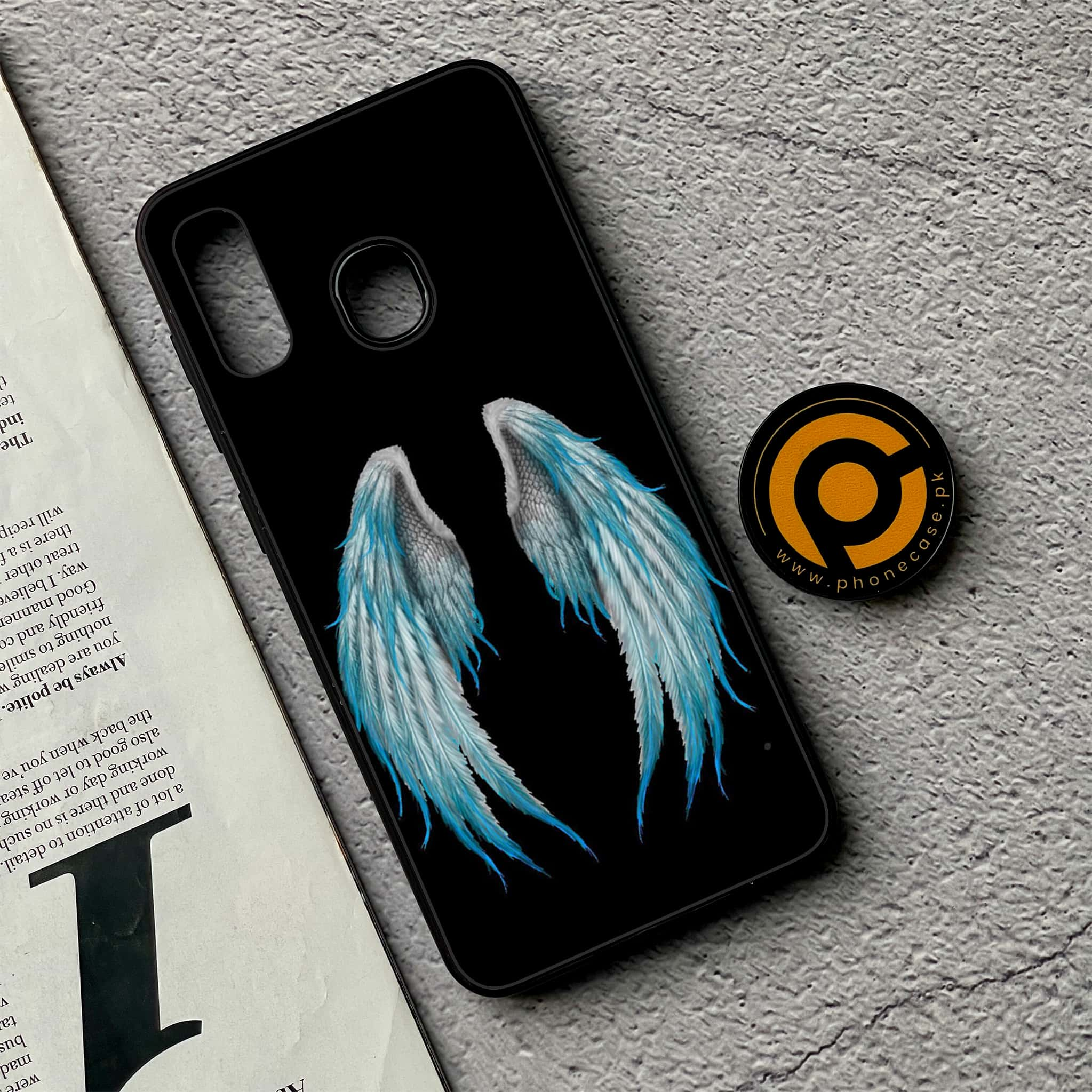 Galaxy A20/A30 - Angel Wings Series - Premium Printed Glass soft Bumper shock Proof Case