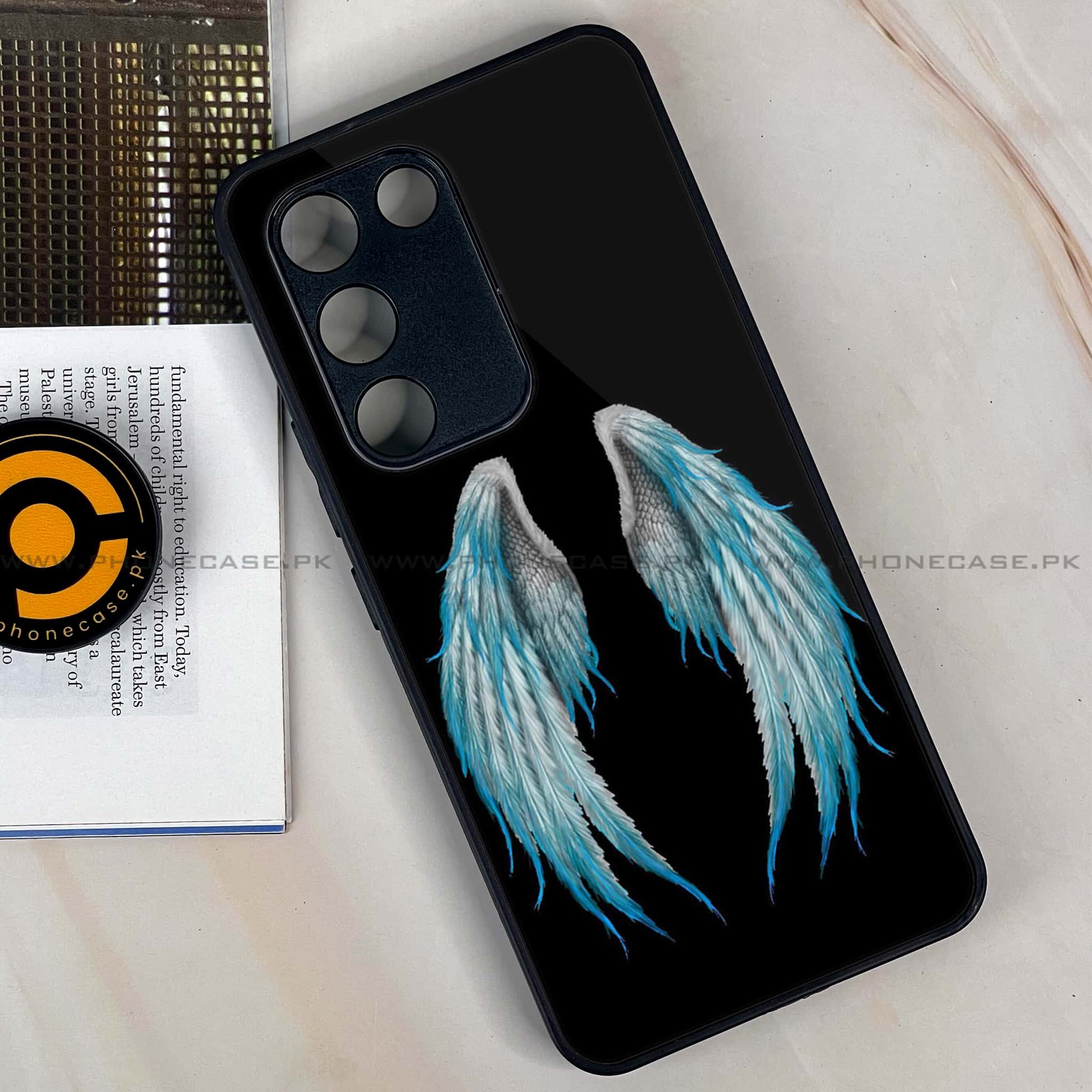 Vivo Y100 - Angel Wings Series - Premium Printed Glass soft Bumper shock Proof Case