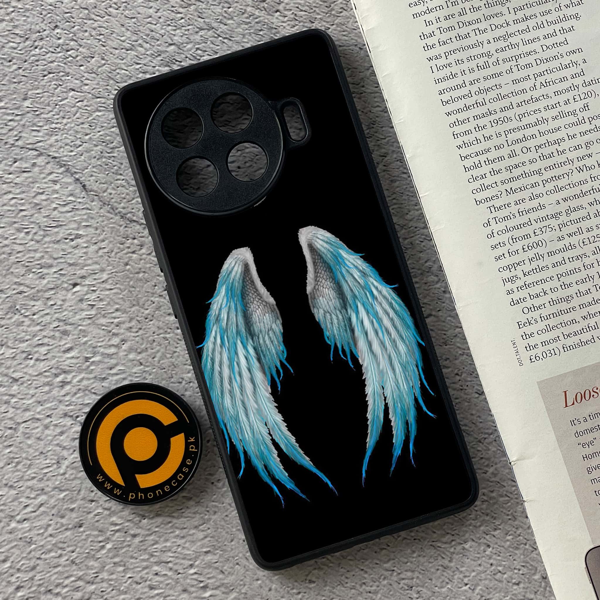 Tecno Spark 20 pro plus - Angel Wings Series - Premium Printed Glass soft Bumper shock Proof Case