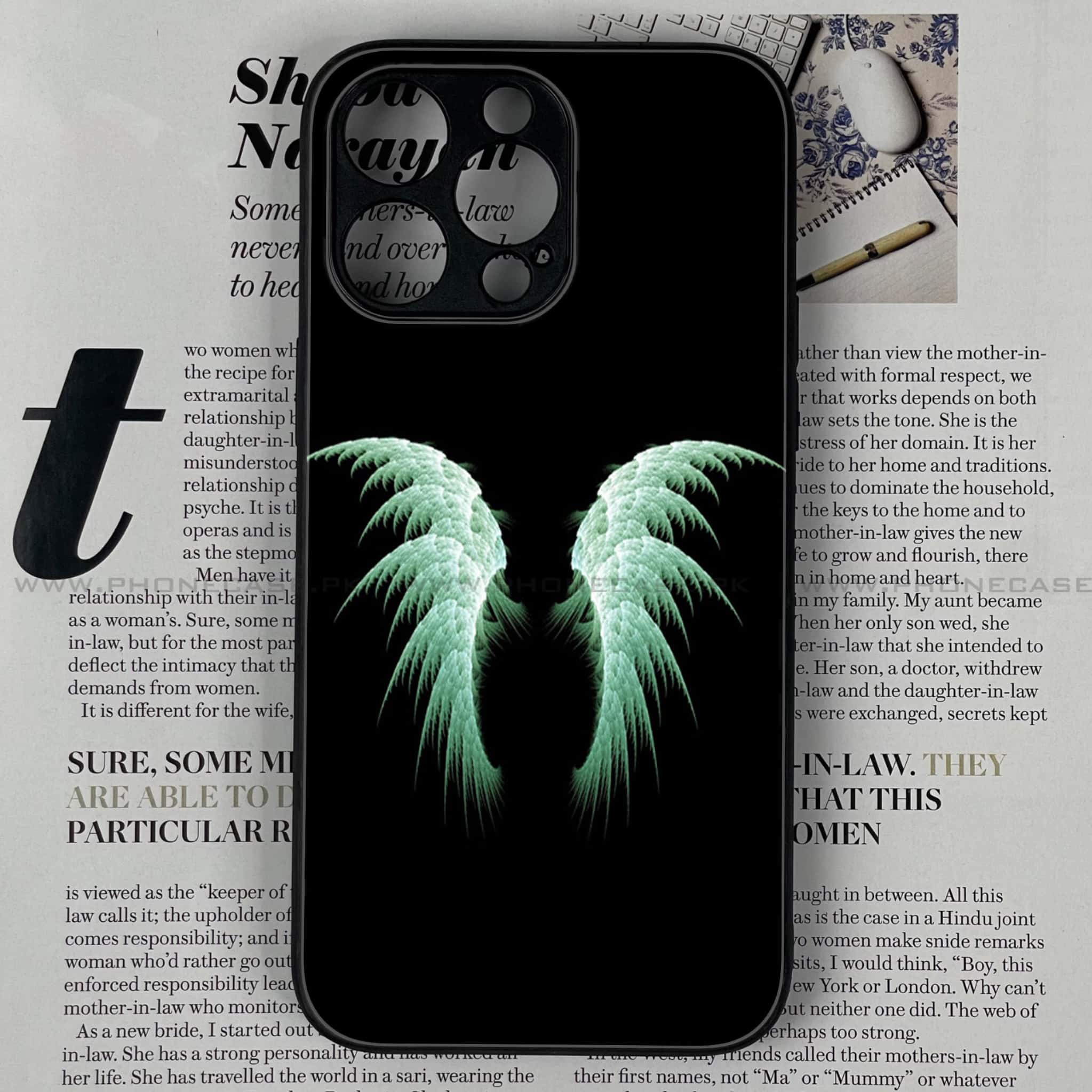 iPhone 14 Pro Max- Angel Wings Series - Premium Printed Glass soft Bumper shock Proof Case