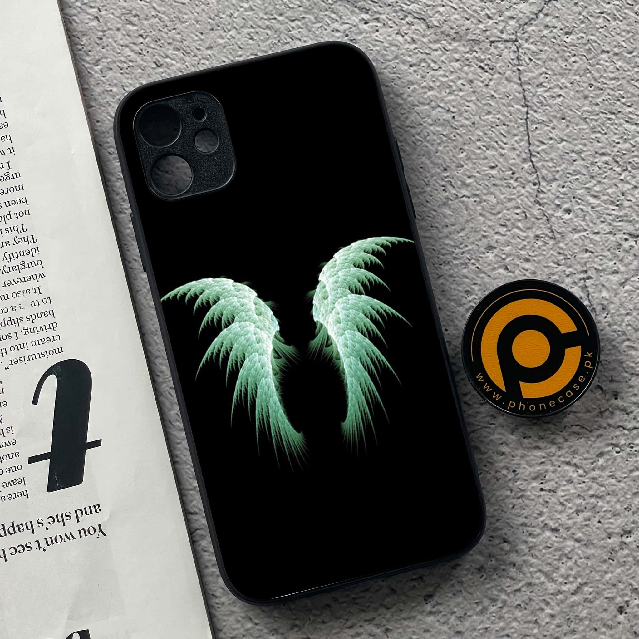 iPhone 11 Angel Wings Series  Premium Printed Glass soft Bumper shock Proof Case