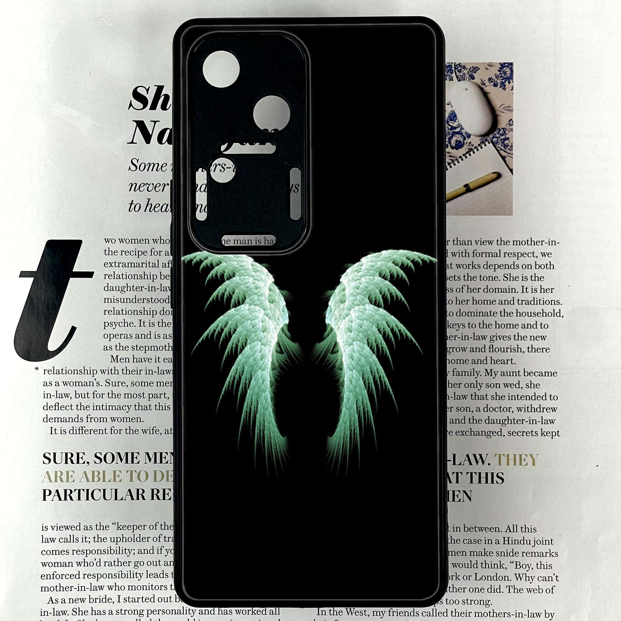 Vivo V30 - Angel Wings Series - Premium Printed Glass soft Bumper shock Proof Case