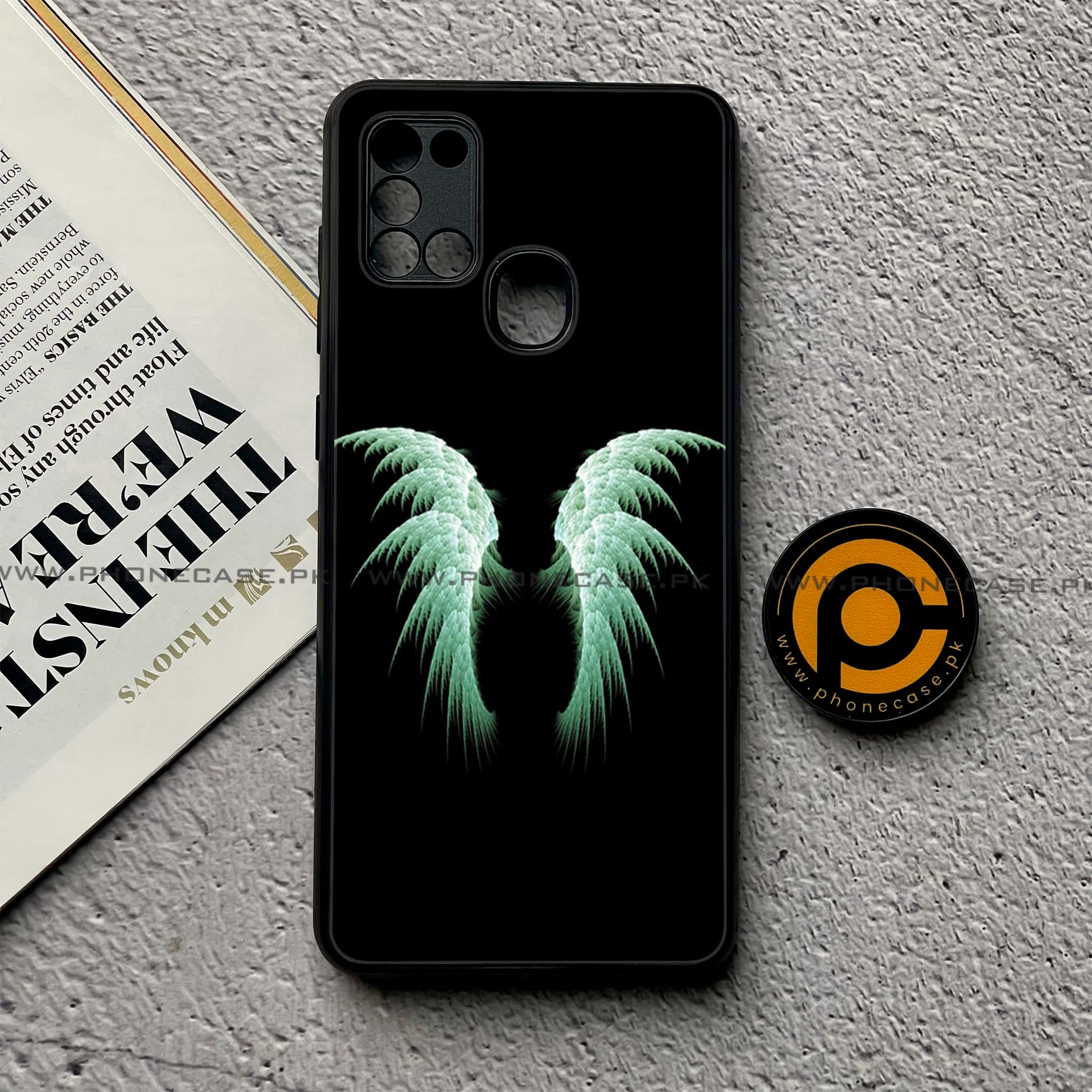 Samsung Galaxy A21s - Angel Wings Series - Premium Printed Glass soft Bumper shock Proof Case