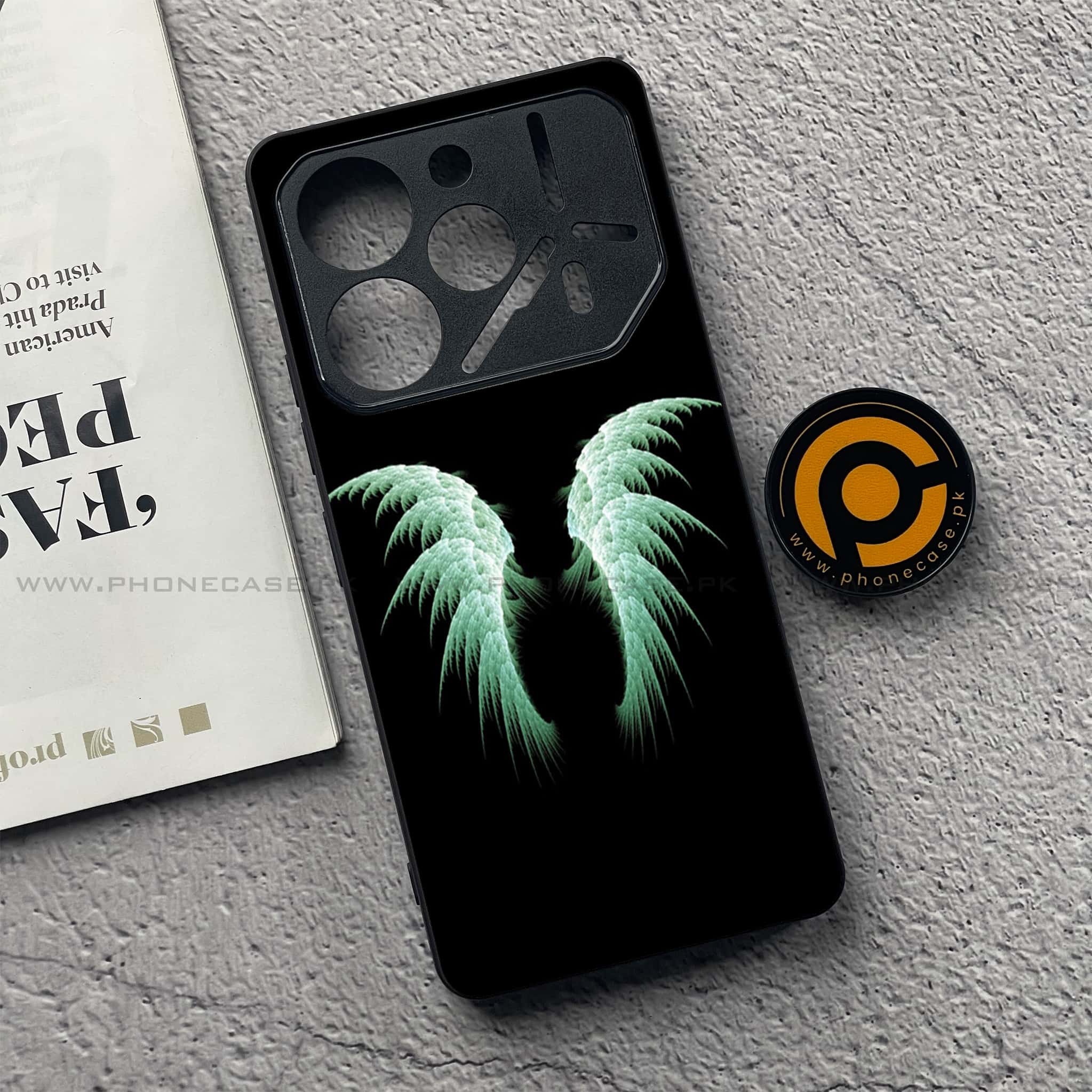 Tecno Pova 6 - Angel Wings Series - Premium Printed Glass soft Bumper shock Proof Case