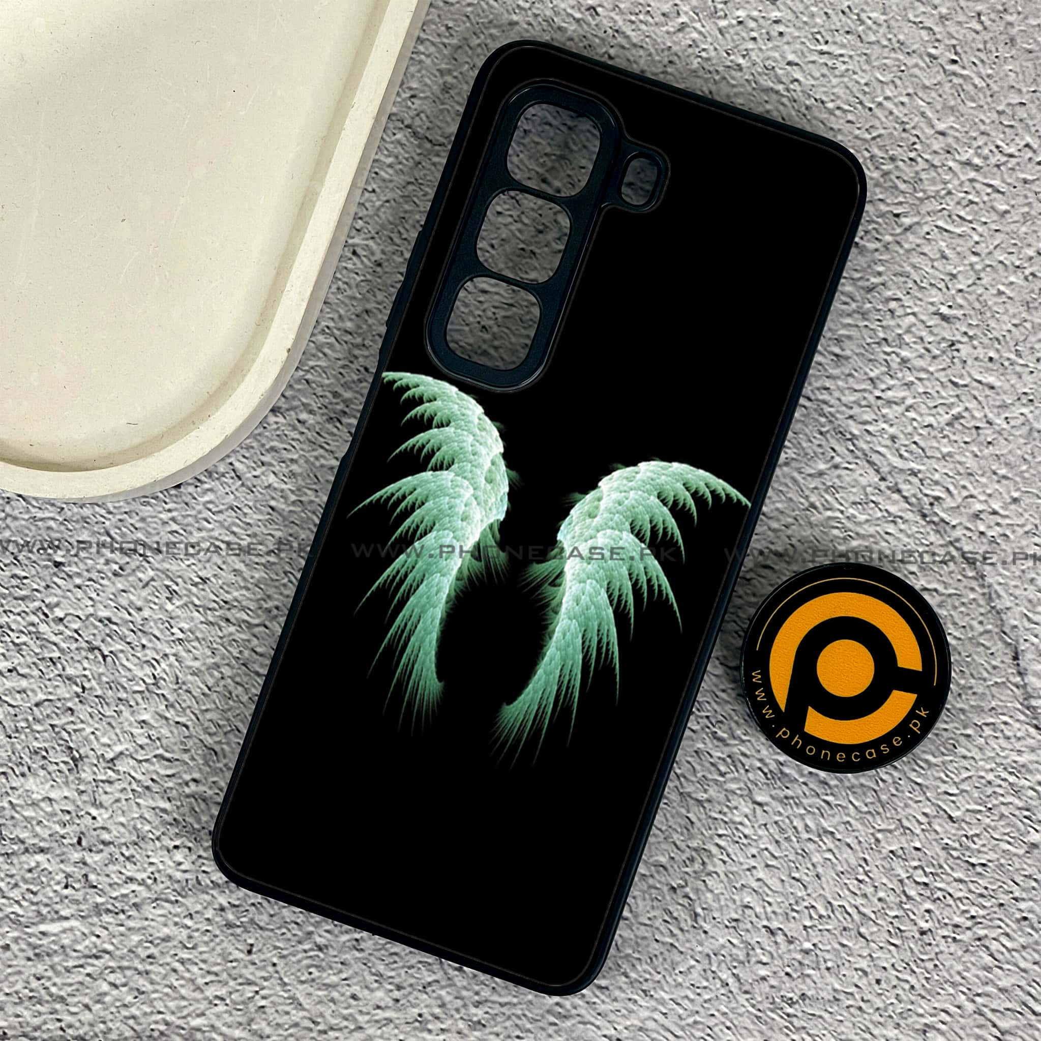 Infinix Hot 50 Pro - Angel Wings Series - Premium Printed Glass soft Bumper shock Proof Case