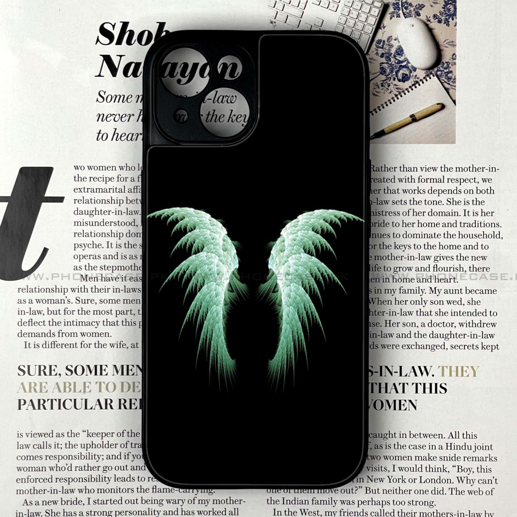 iPhone 15 - Angel Wings Series - Premium Printed Glass soft Bumper shock Proof Case