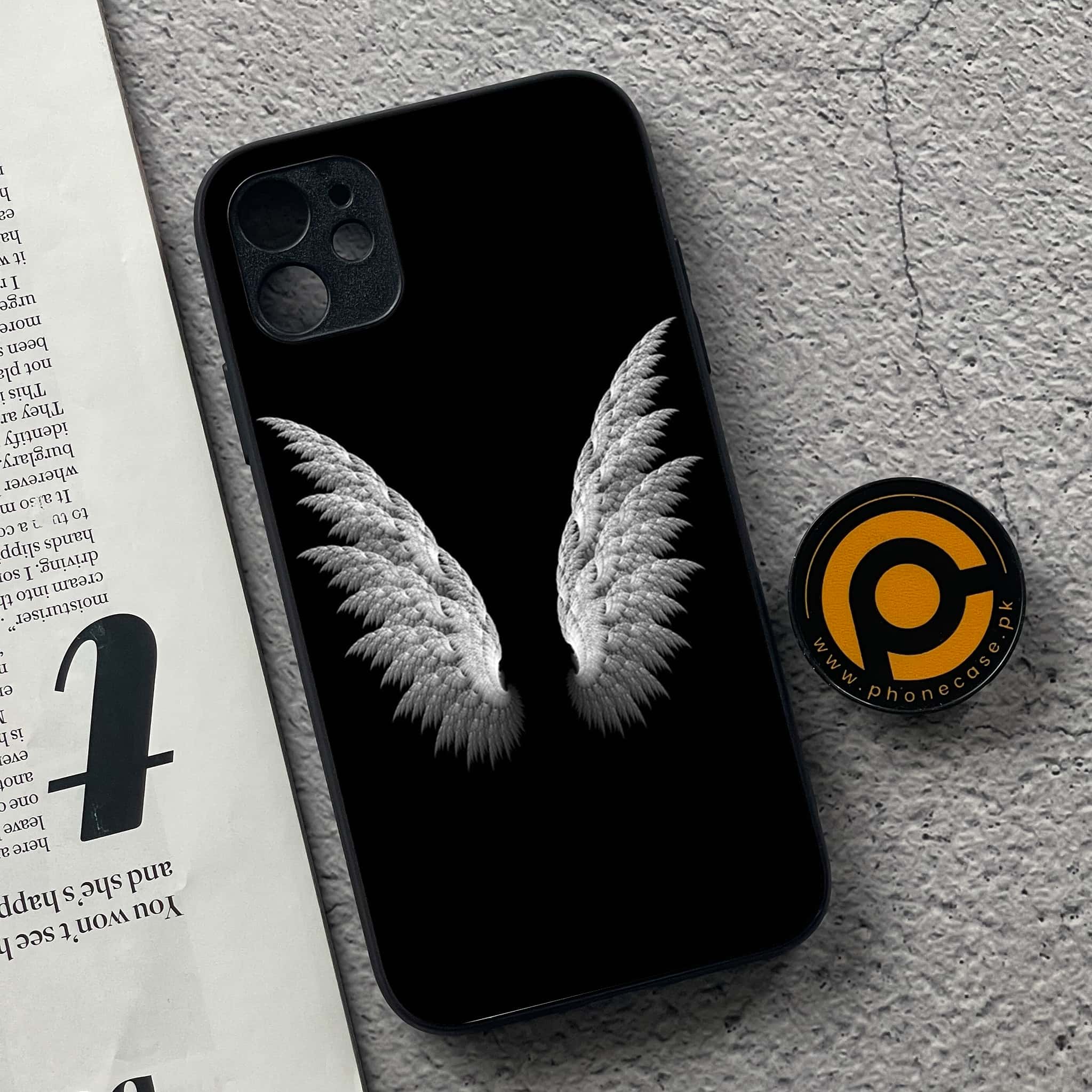 iPhone 11 Angel Wings Series  Premium Printed Glass soft Bumper shock Proof Case