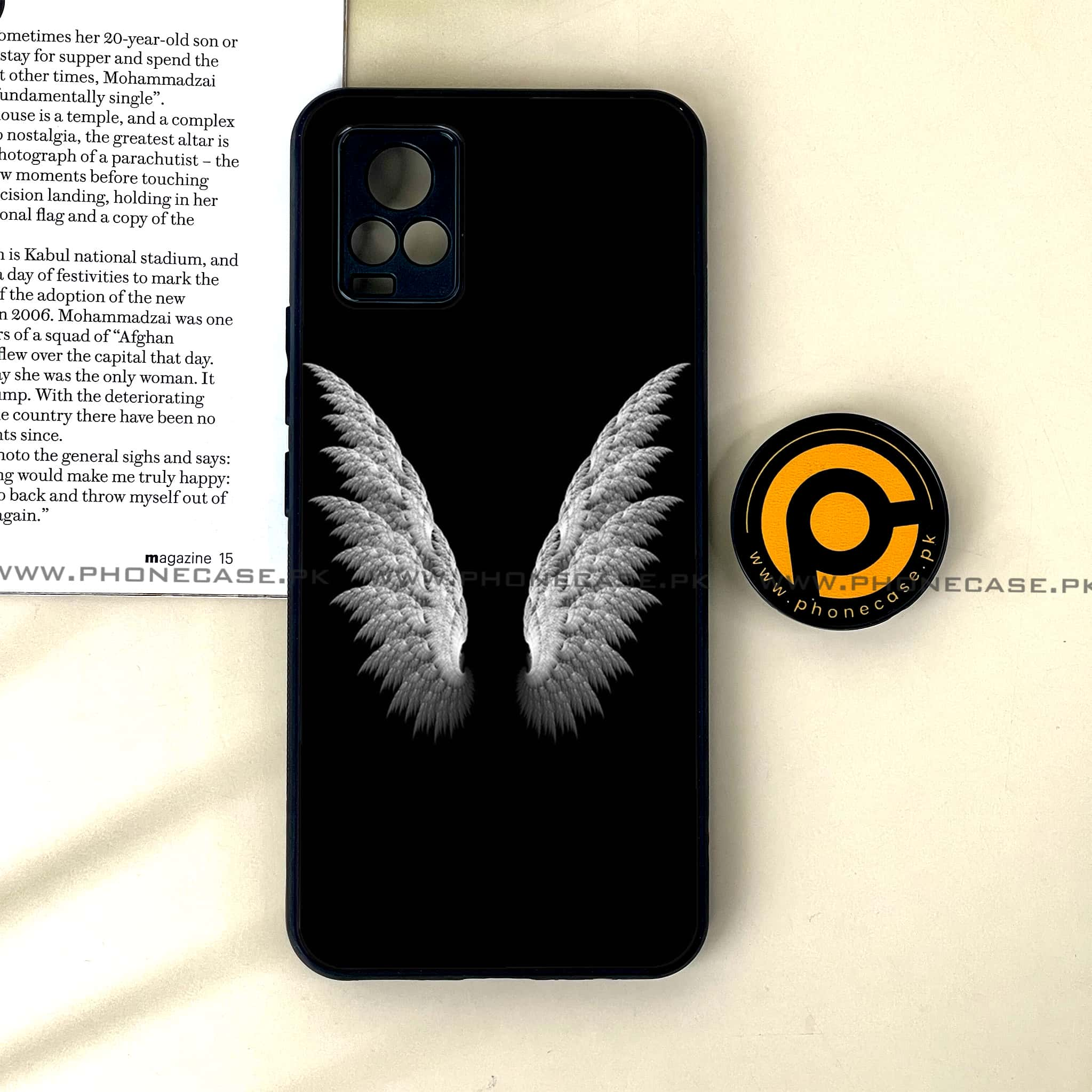 Vivo V20 - Angel wing Series - Premium Printed Glass soft Bumper shock Proof Case