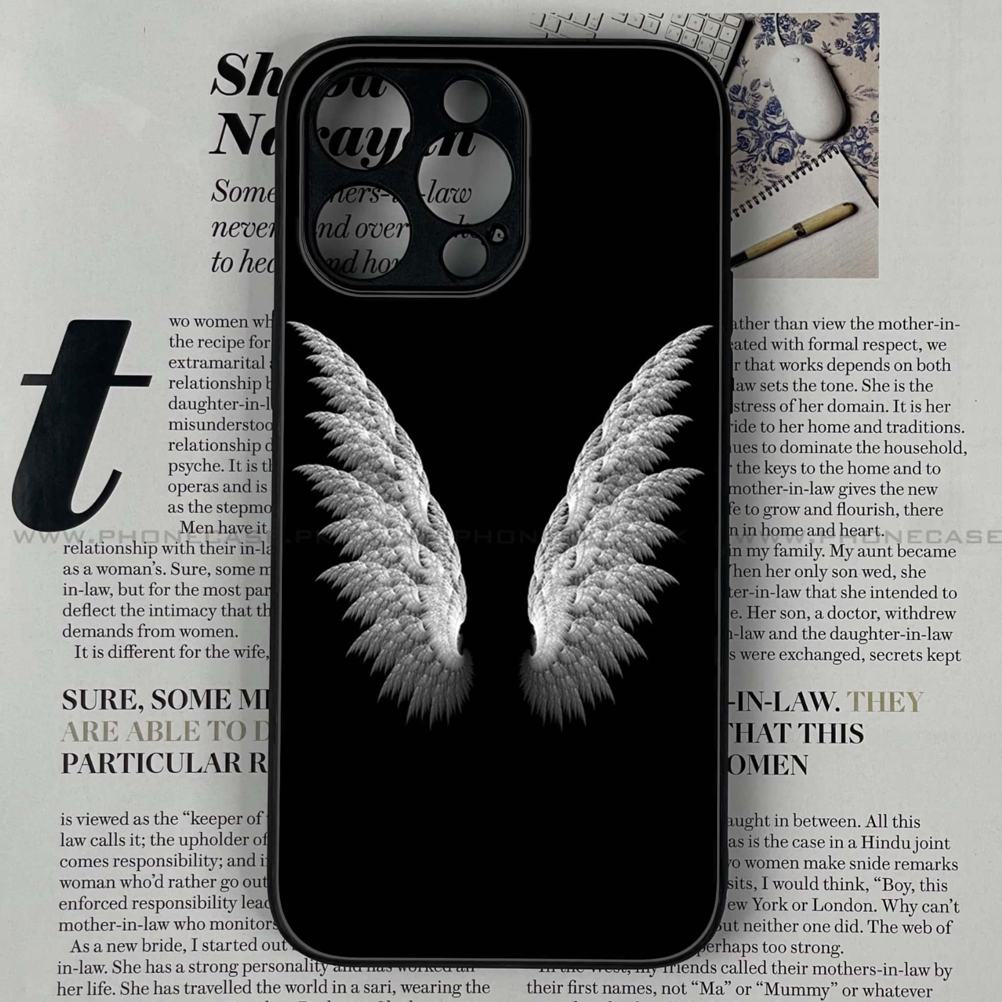 iPhone 14 Pro - Angel Wings Series - Premium Printed Glass soft Bumper shock Proof Case