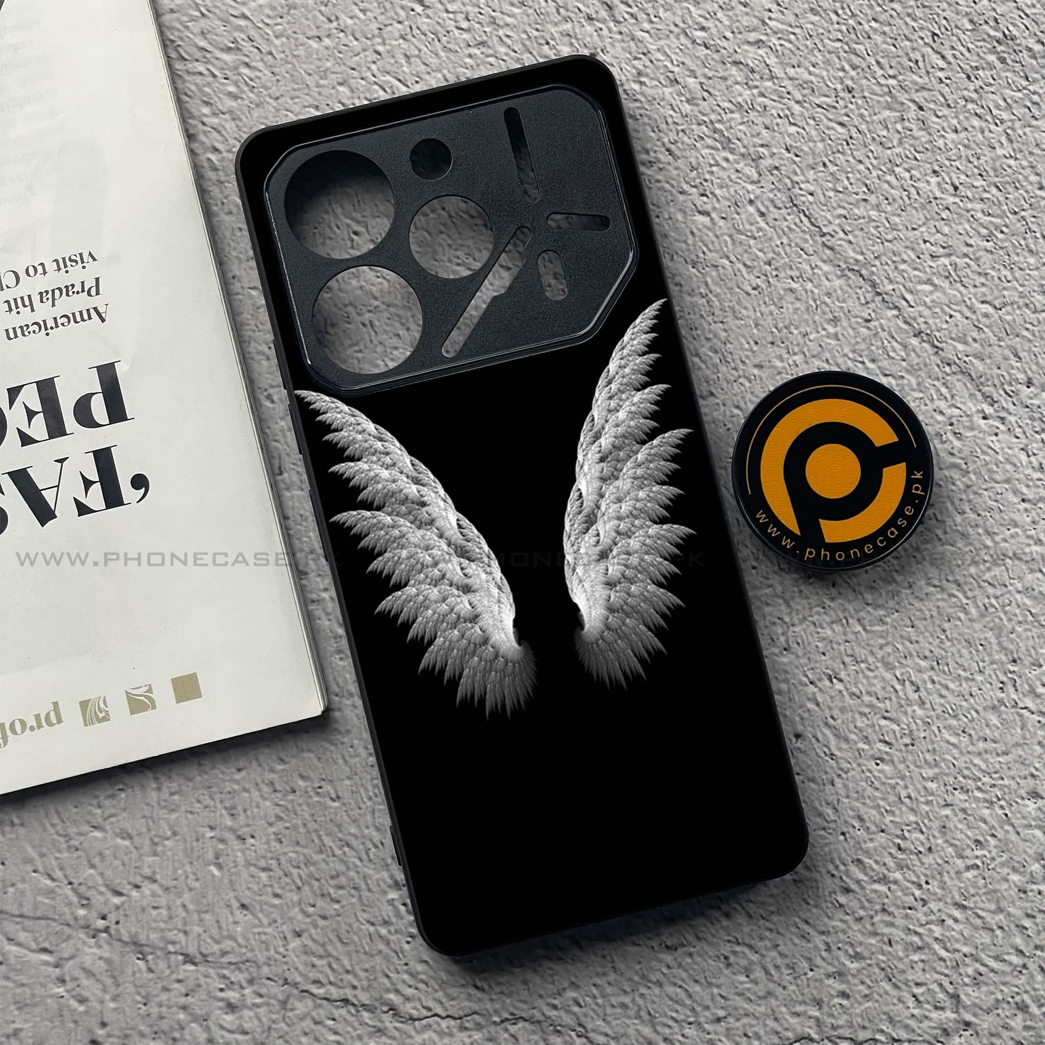 Tecno Pova 6 - Angel Wings Series - Premium Printed Glass soft Bumper shock Proof Case