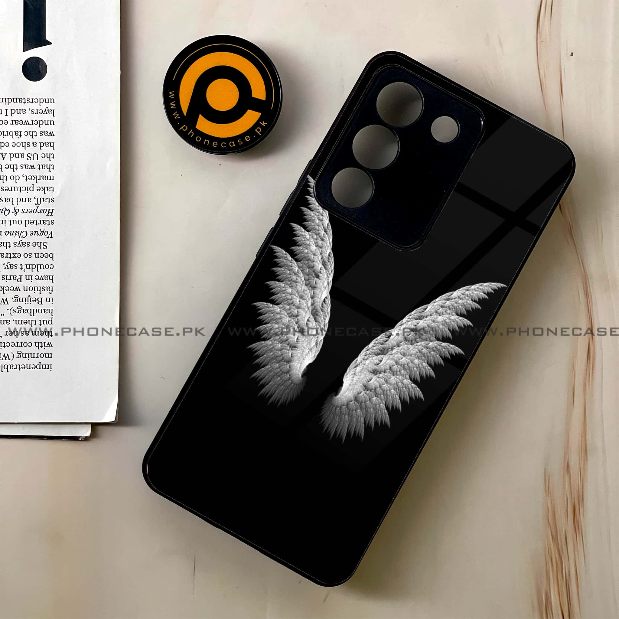 Vivo V29e - Angel Wings Series - Premium Printed Glass soft Bumper shock Proof Case