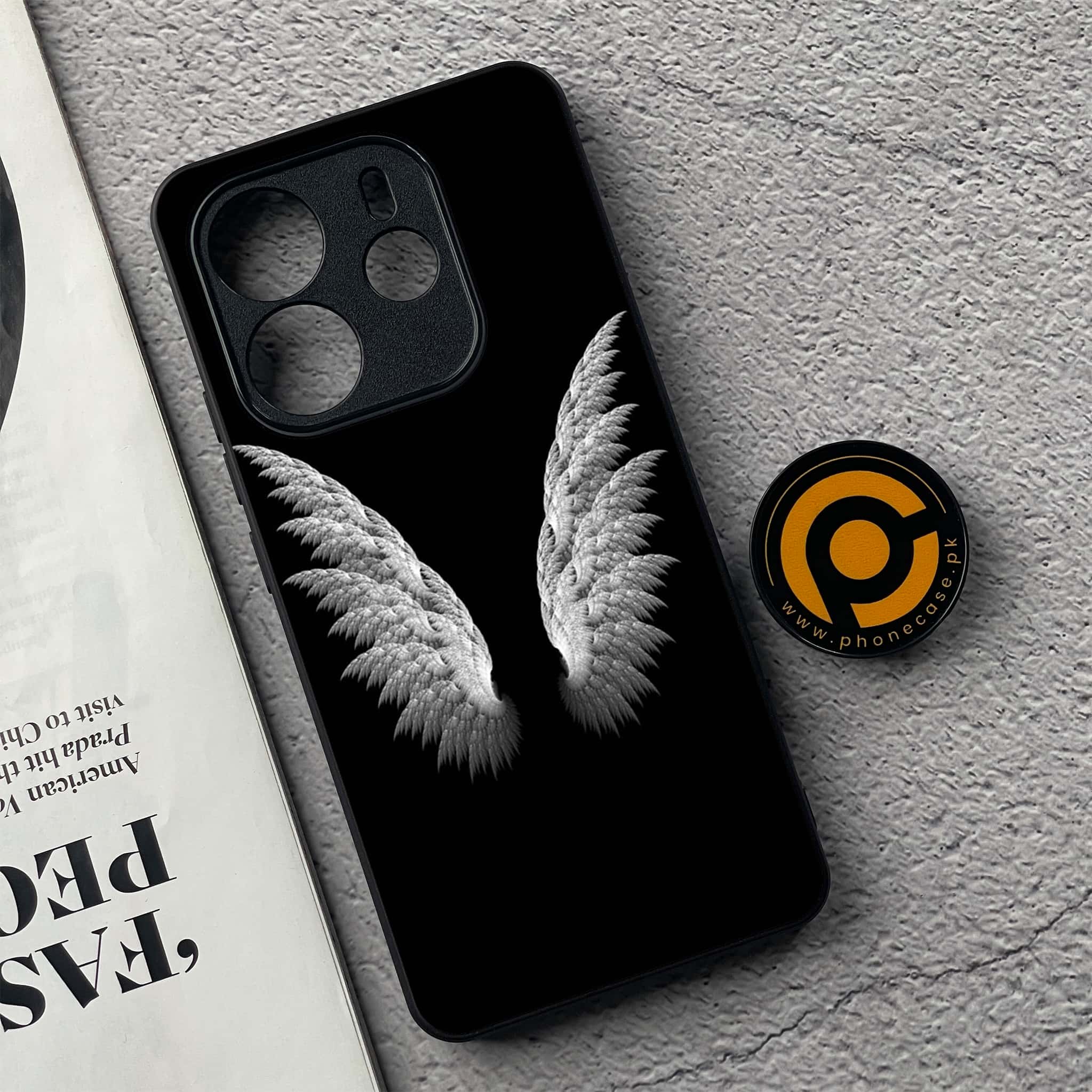 Xiaomi Redmi Note 14 - Angel Wings Series - Premium Printed Glass soft Bumper shock Proof Case