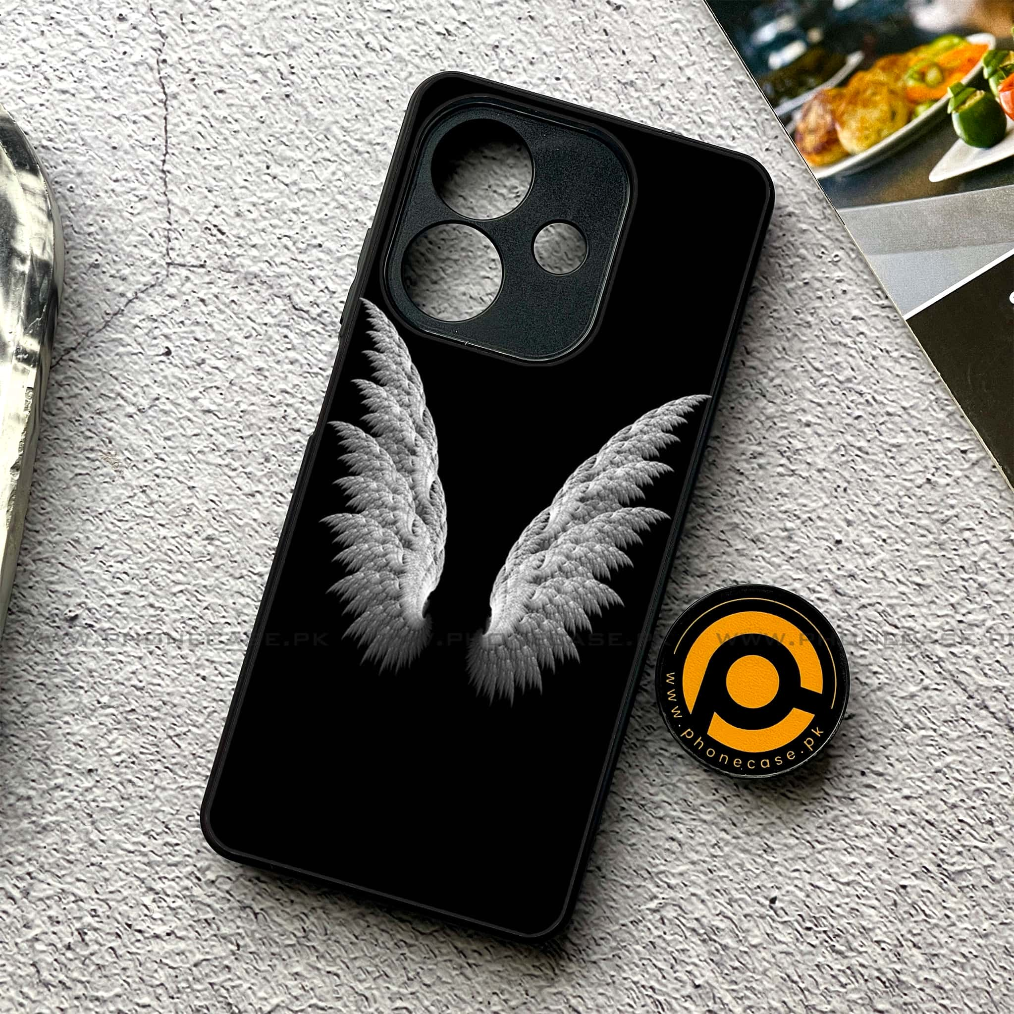 Oppo A3x - Angel Wings Series - Premium Printed Glass soft Bumper shock Proof Case