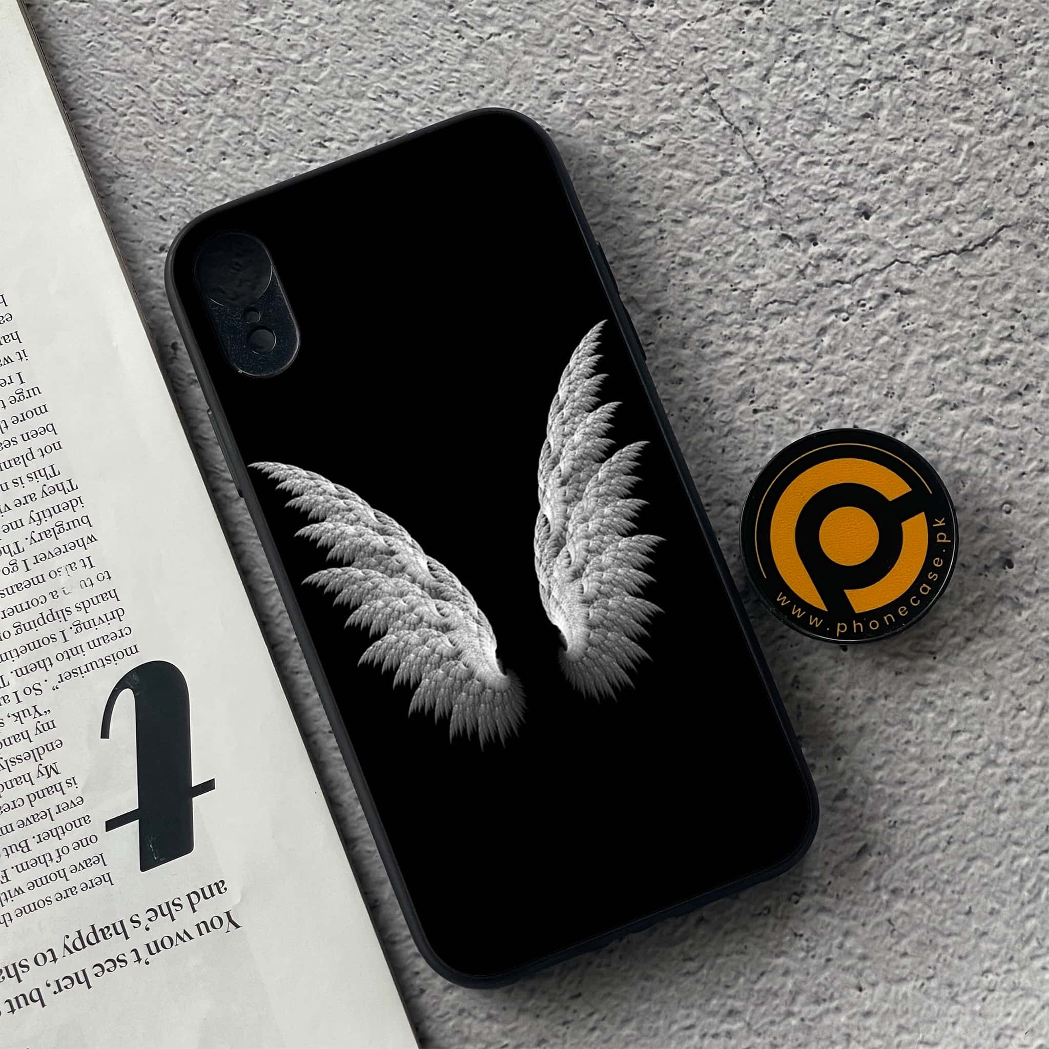 iPhone XR - Angel Wings Series - Premium Printed Glass soft Bumper shock Proof Case