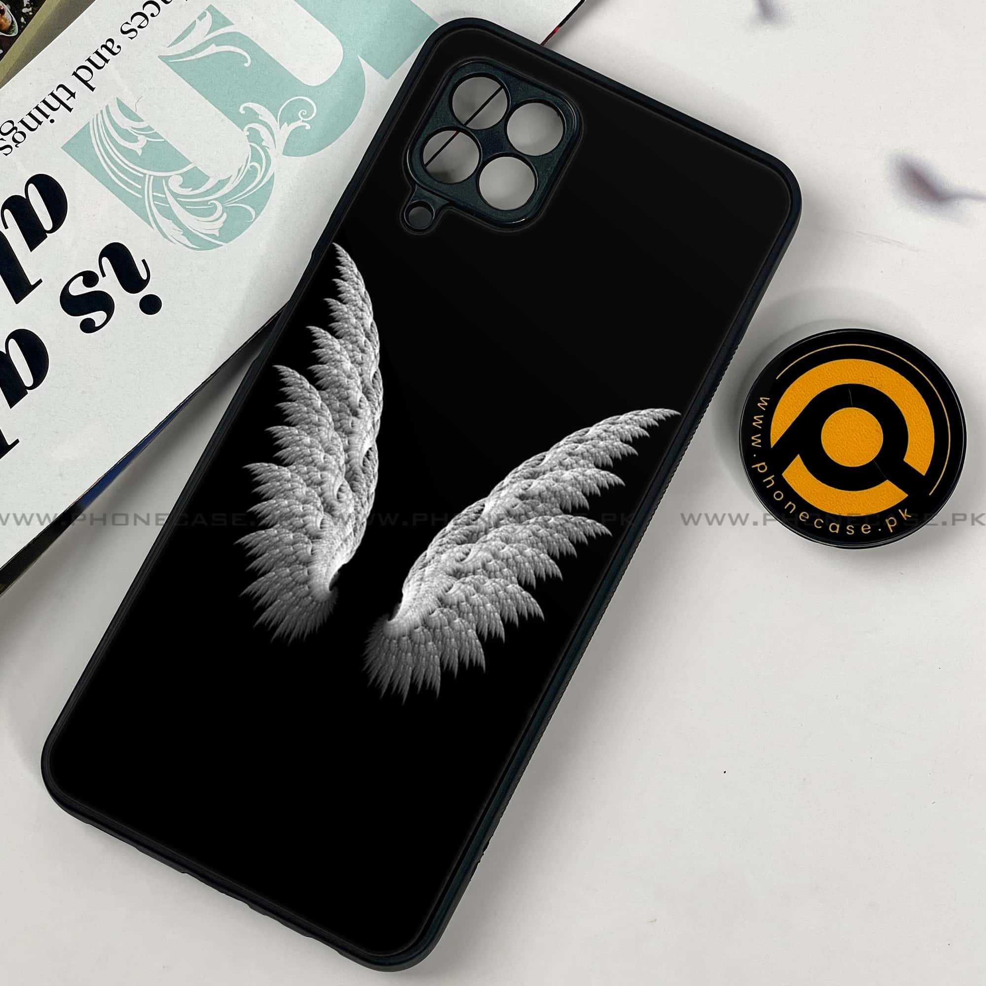 Samsung Galaxy A22 - Angel wings Series - Premium Printed Glass soft Bumper shock Proof Case