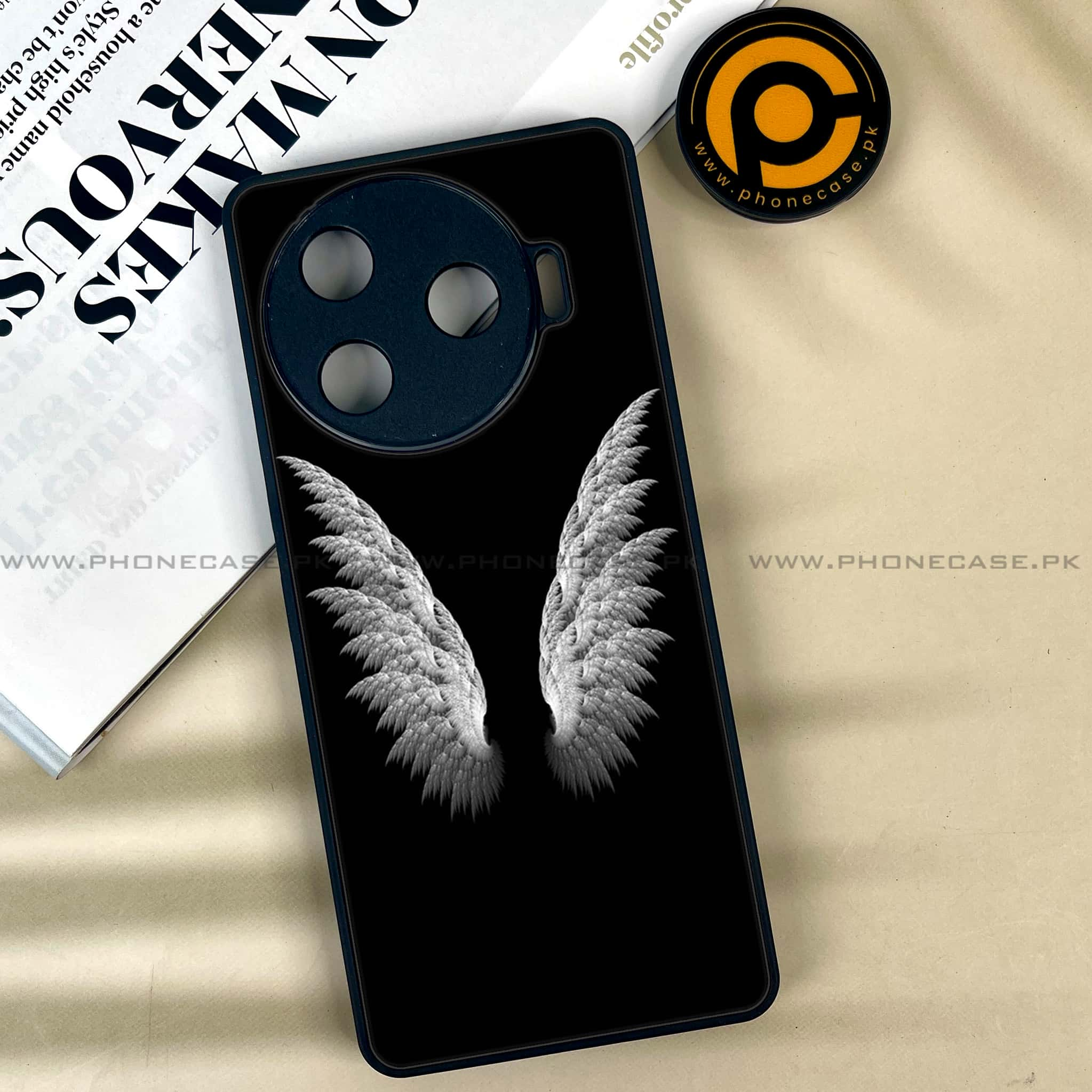 Tecno Camon 30 Pro - Angel Wings Series - Premium Printed Glass soft Bumper shock Proof Case