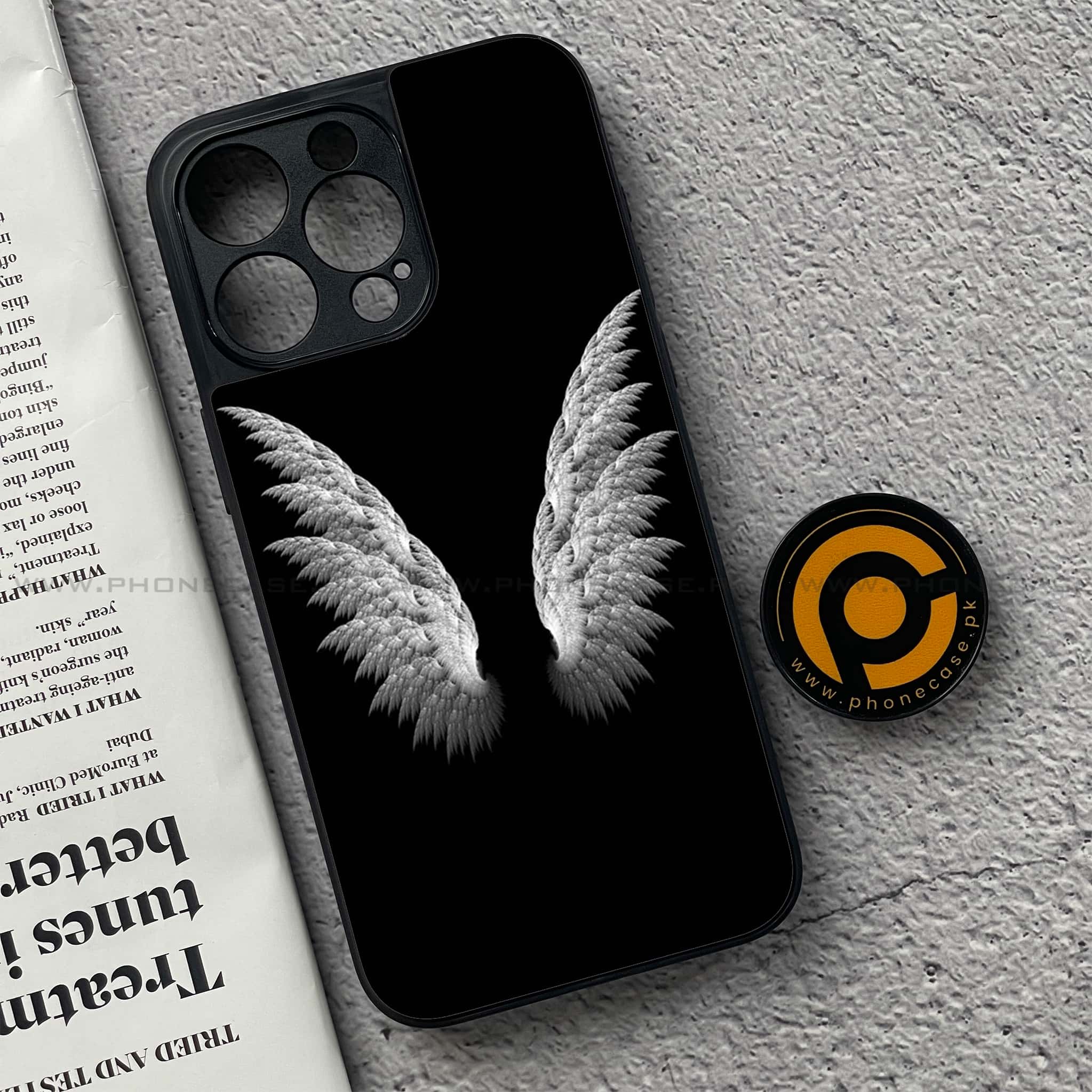 iPhone 15 Pro - Angel Wings Series - Premium Printed Glass soft Bumper shock Proof Case