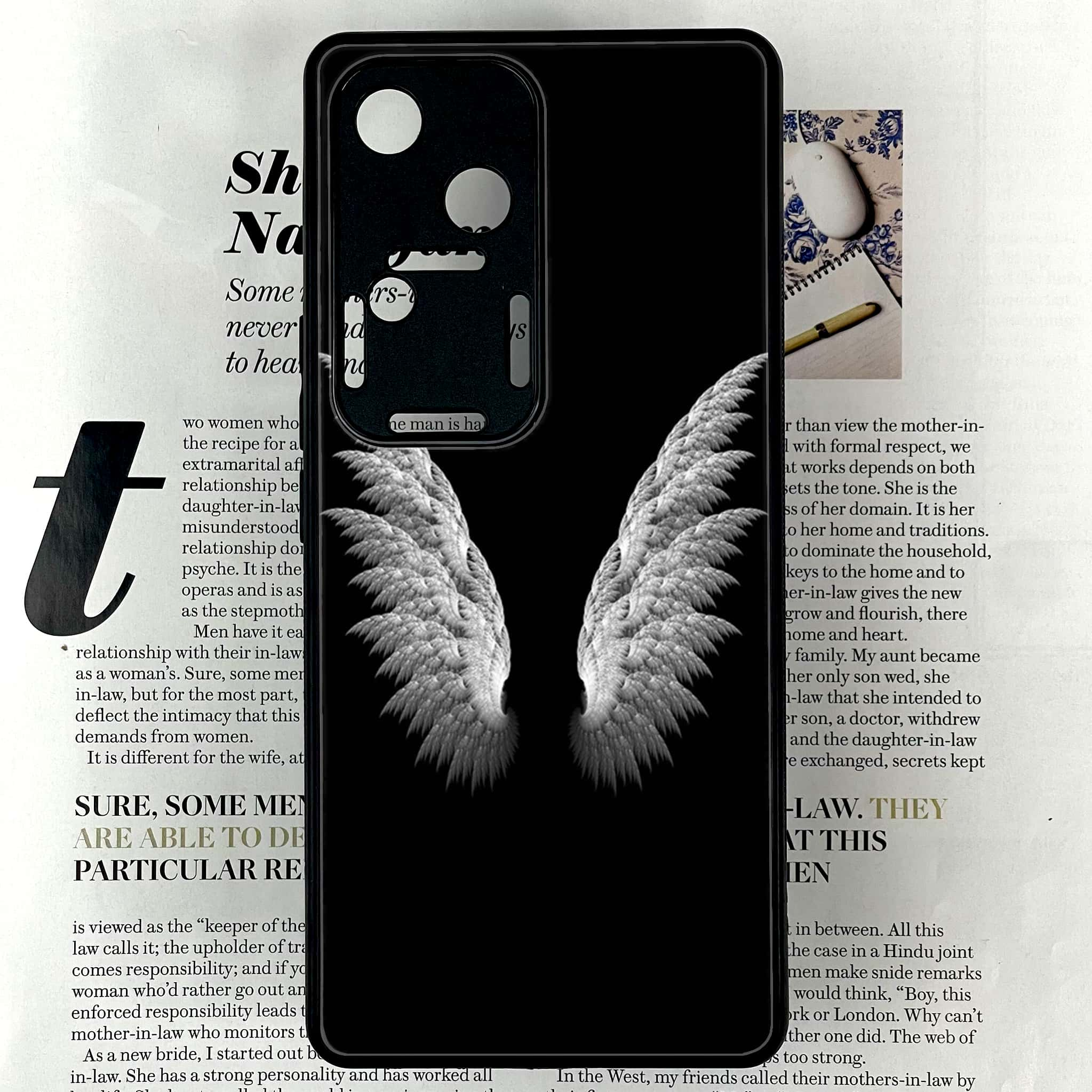 Vivo V30 - Angel Wings Series - Premium Printed Glass soft Bumper shock Proof Case